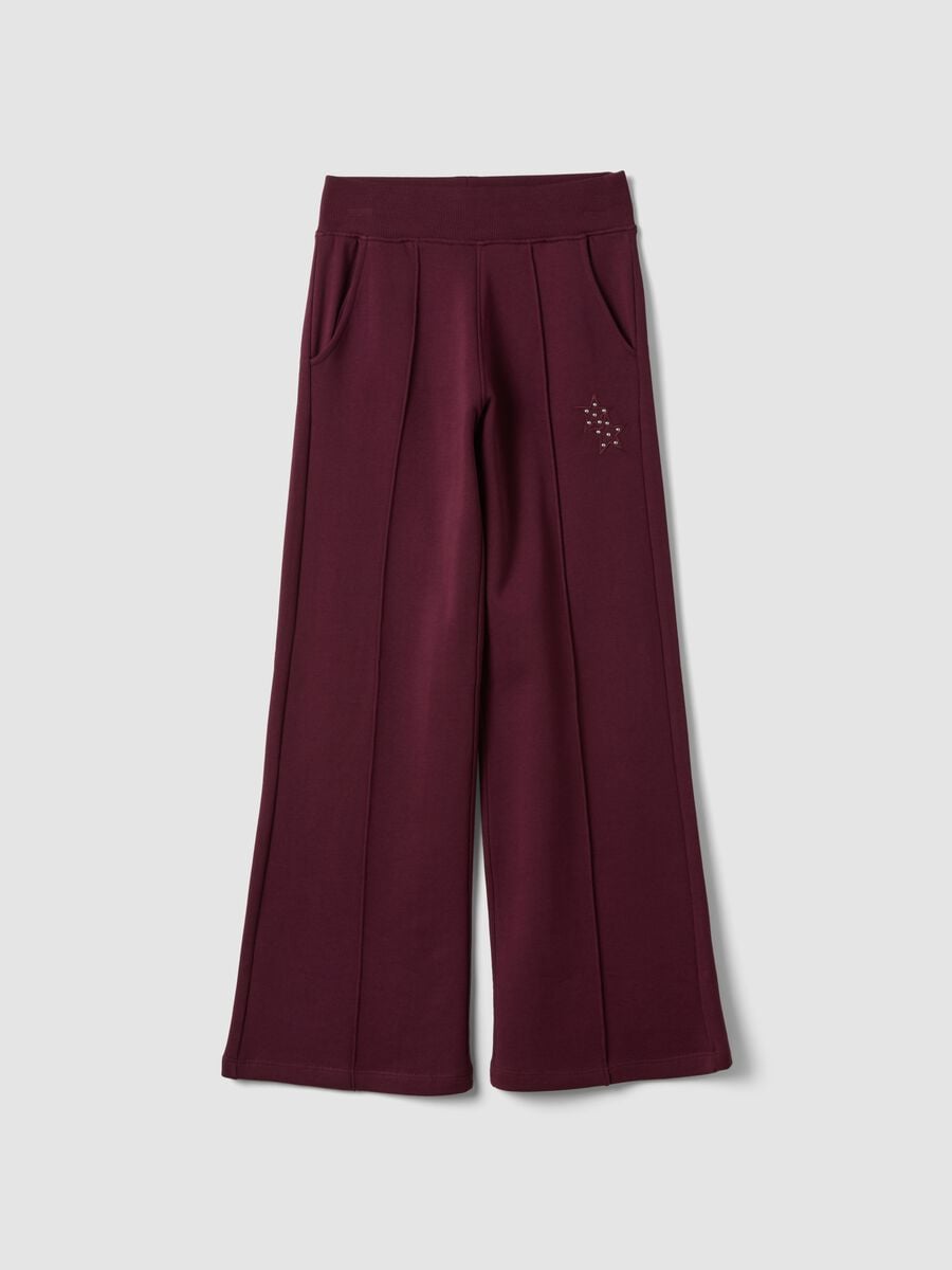 Pantaloni viola prugna in puro cotone wide leg_0