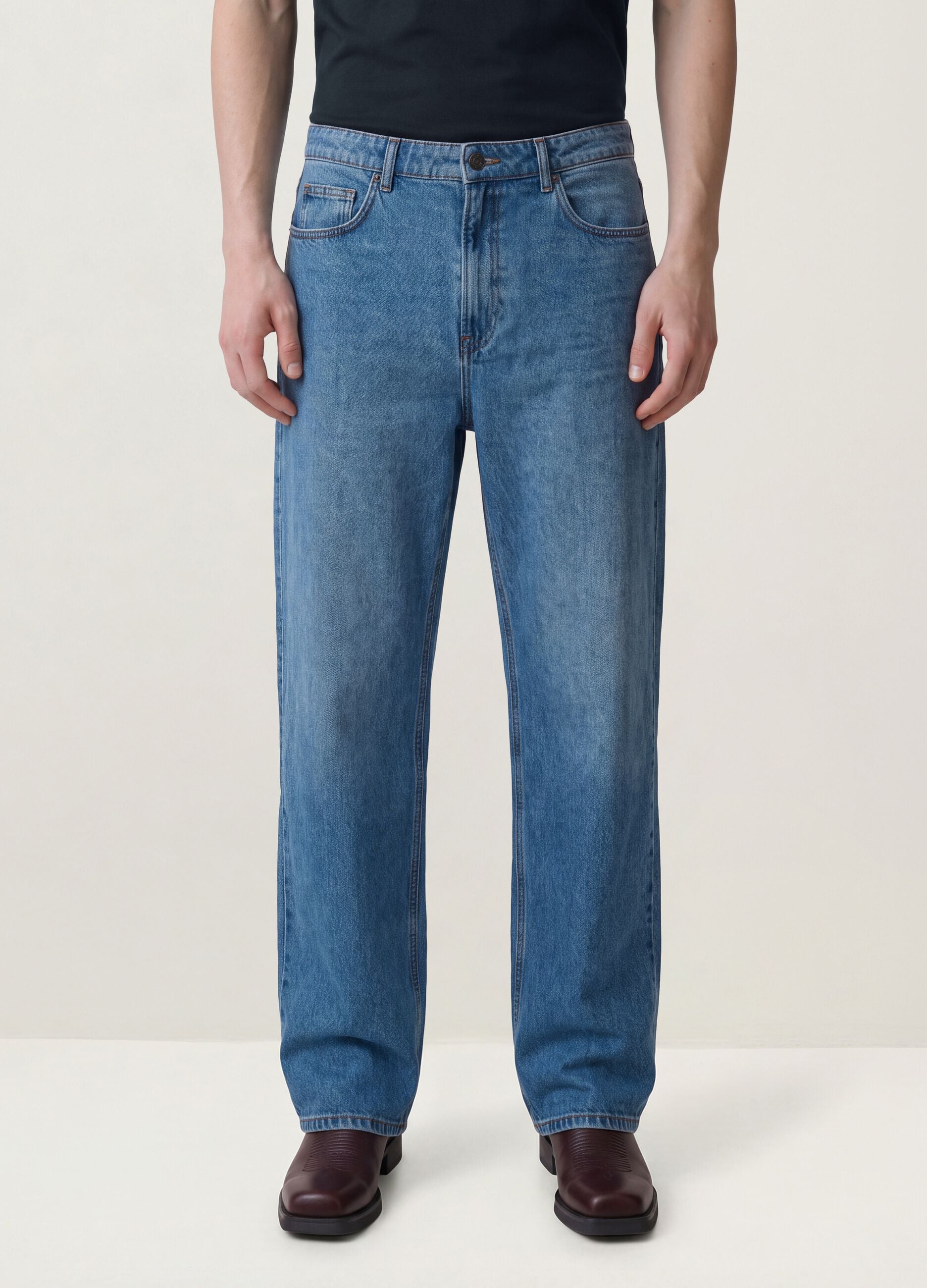Blue wide-leg pure cotton jeans