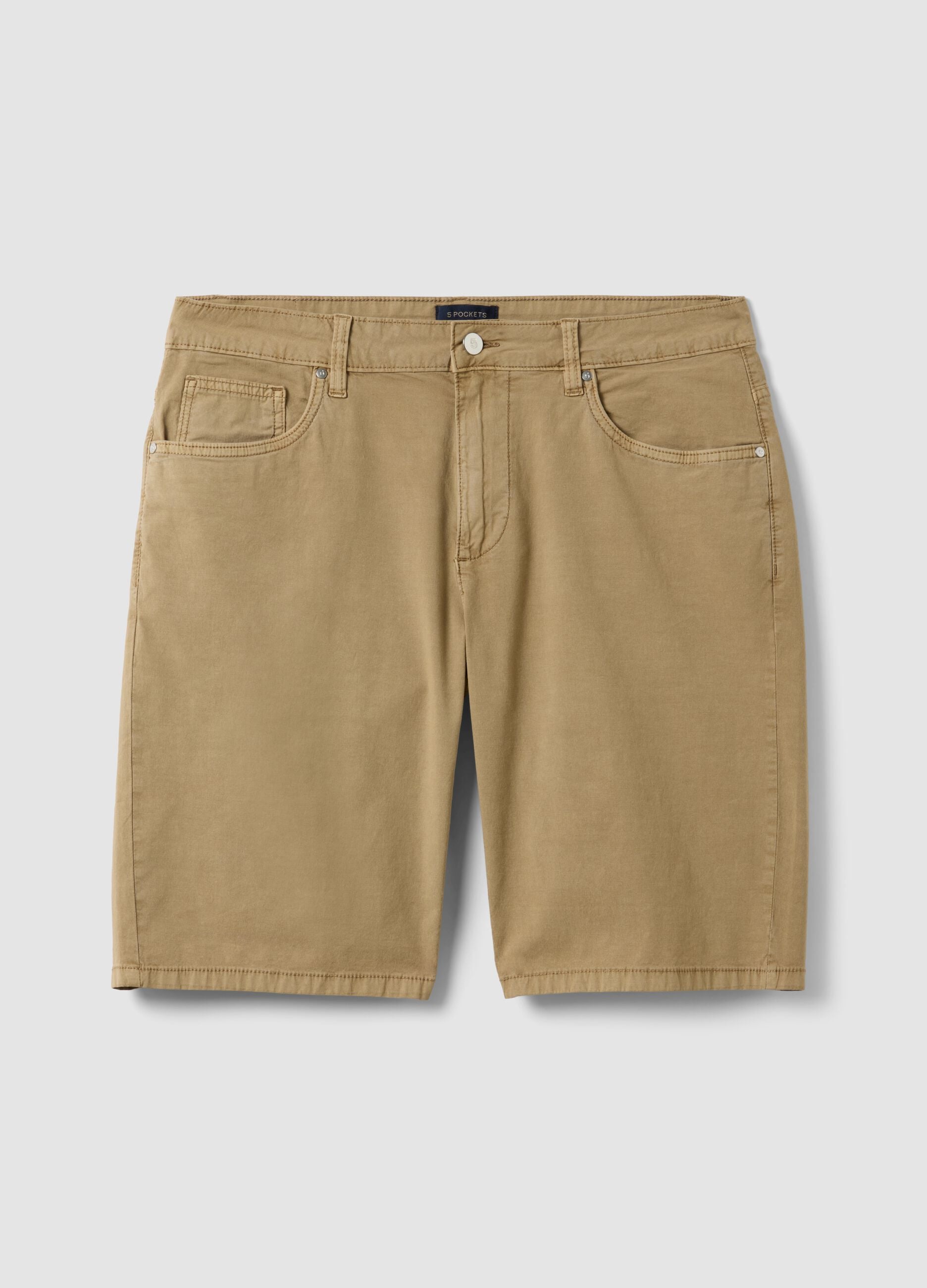 Beige regular-fit stretch cotton Bermuda shorts