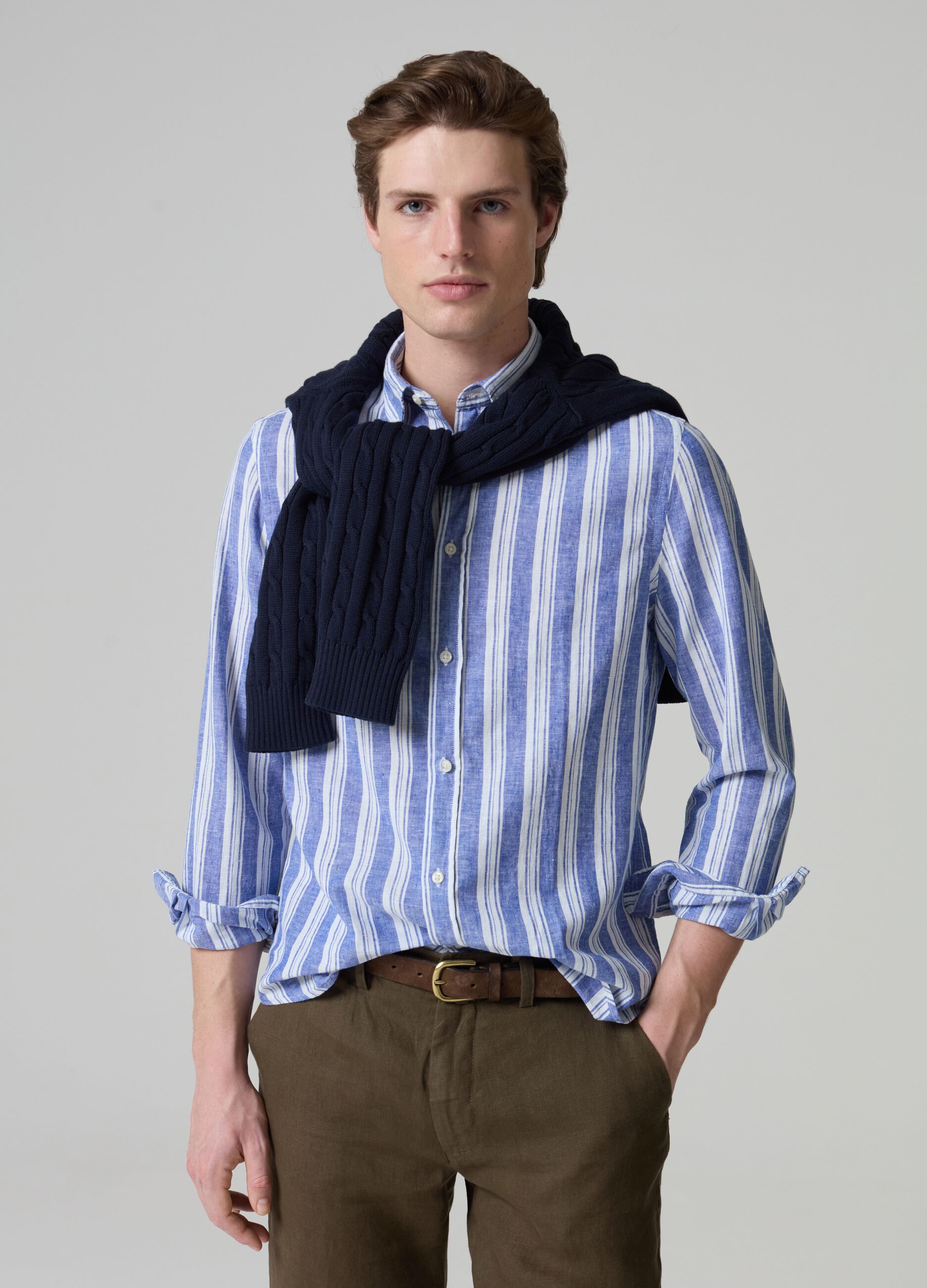 Camicia in lino e cotone a righe