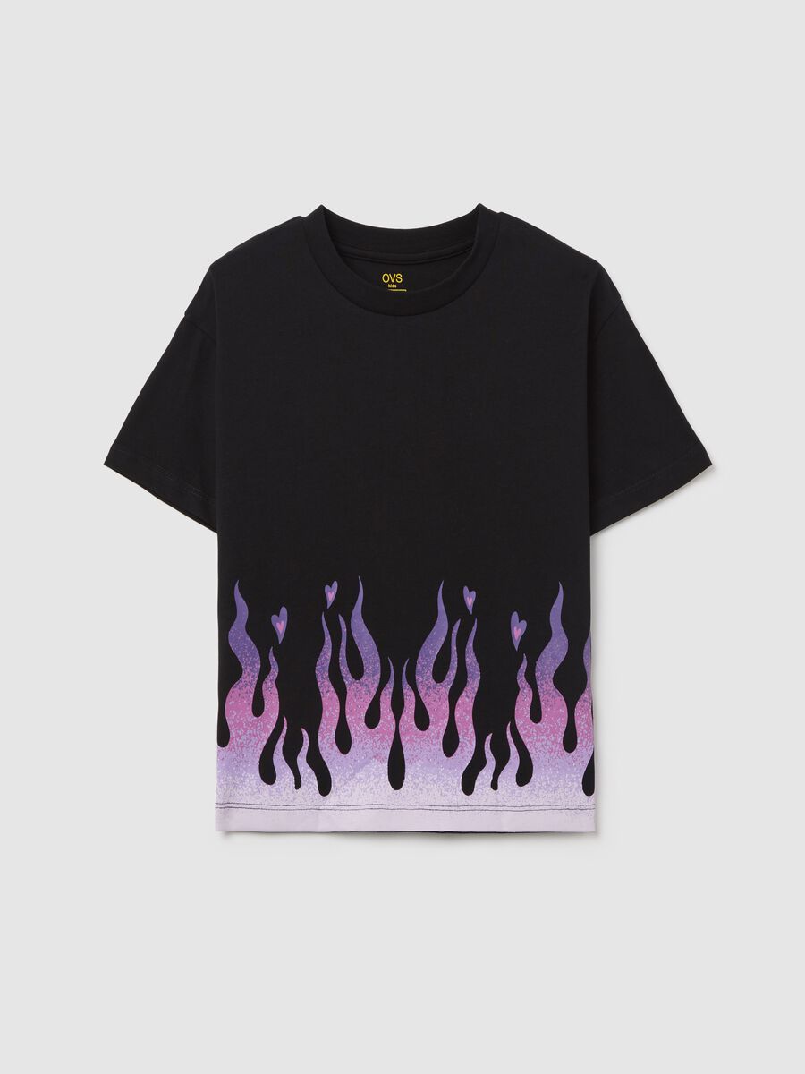 Crop T-shirt with flames print_3