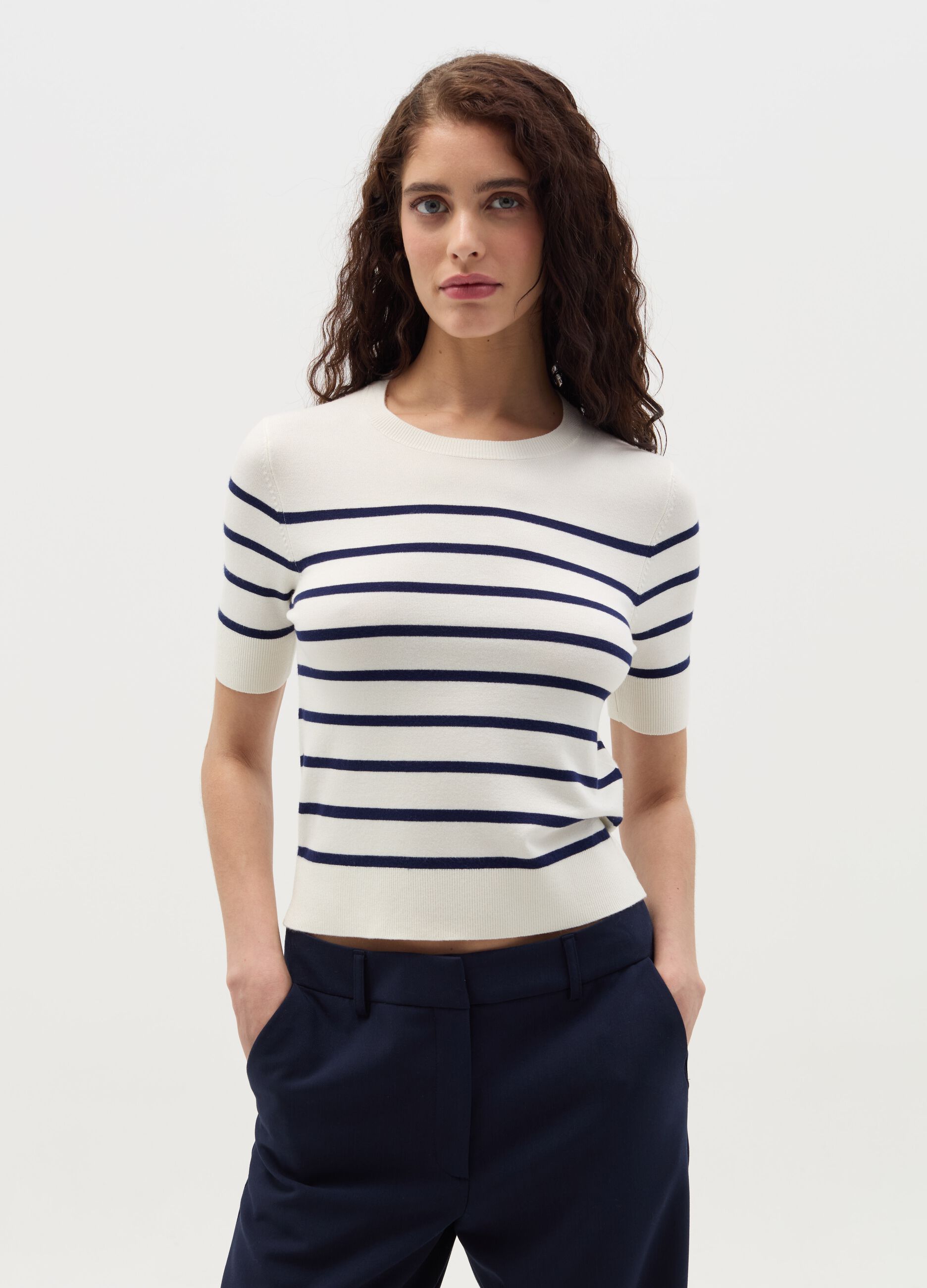 Short-sleeved top with striped design