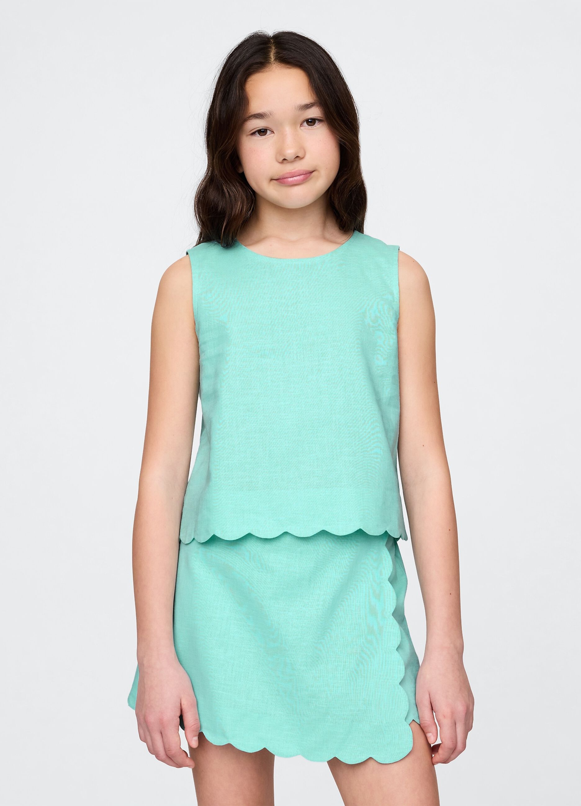 Sea green top with wave trim