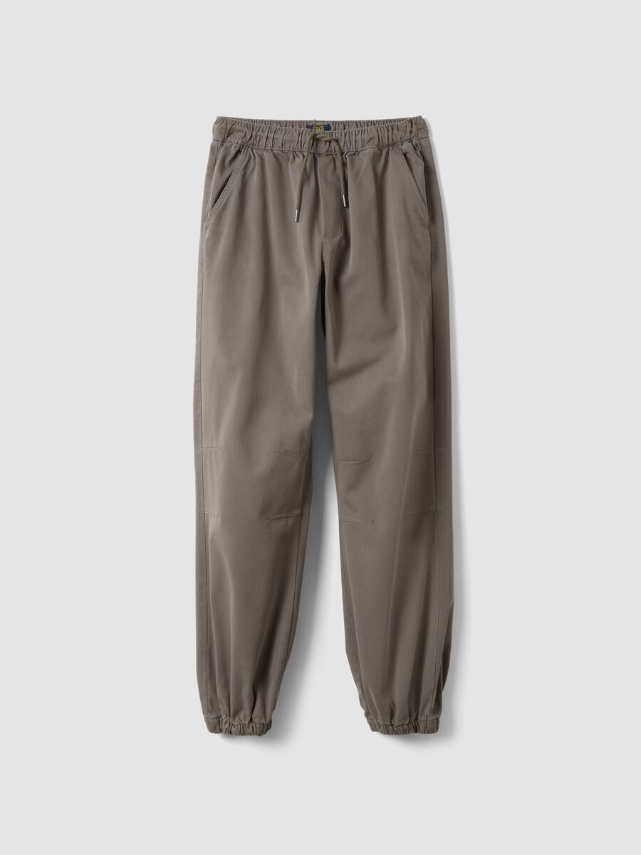 Jogger grigi in cotone elasticizzato con fondo elasticizzato comfort fit_0