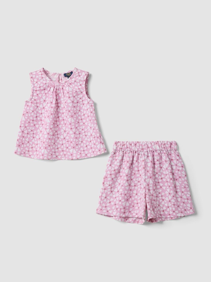 Pink stretch-fabric set with top and shorts_0