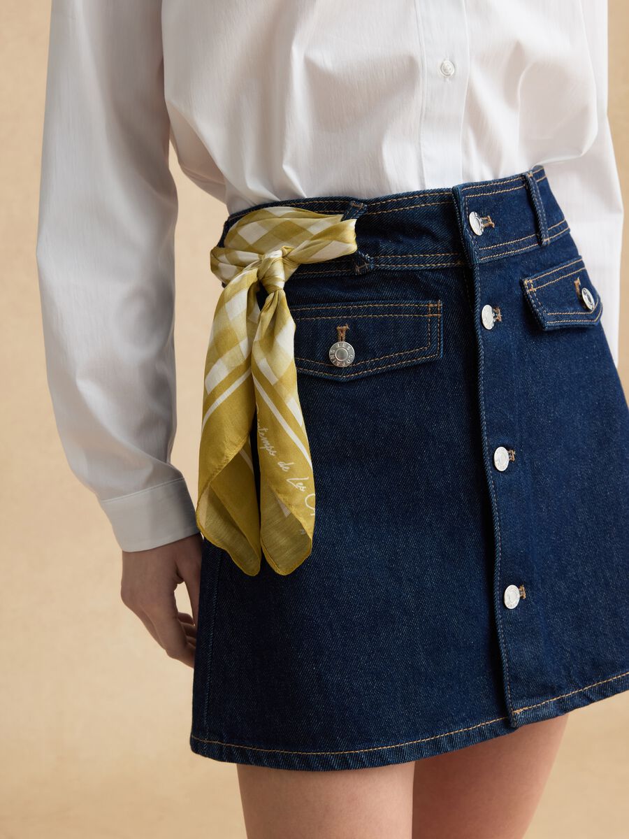 High-waisted blue denim pure cotton regular fit miniskirt_3