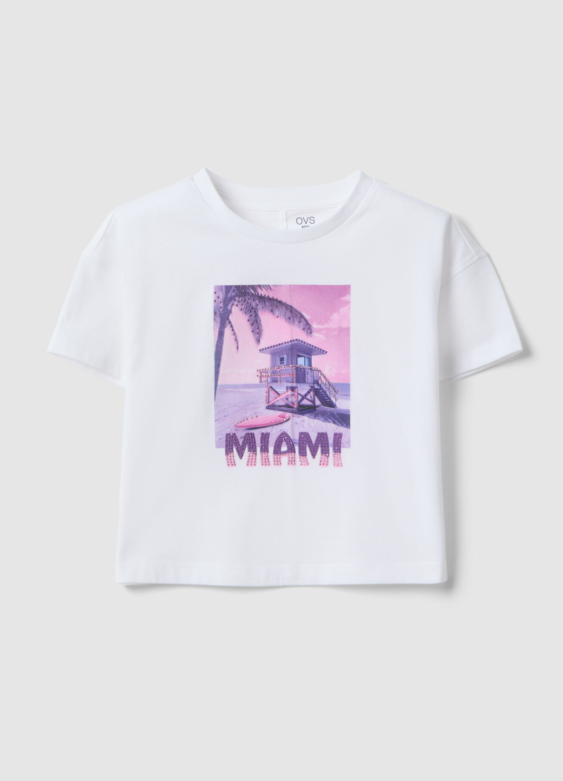 Girls' white pure cotton t-shirt regular fit with print