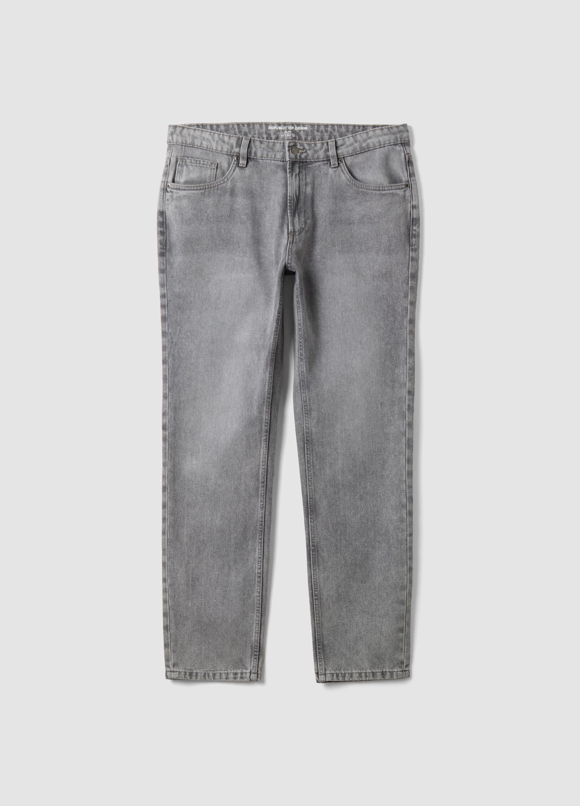 Grey slim-fit jeans in cotton and viscose blend