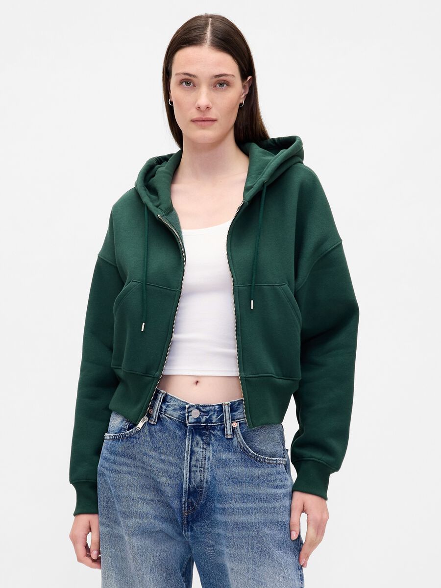 Green Knitted Hoodie with Zip_0