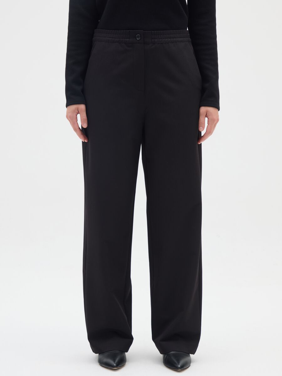 Black stretch trousers in polyviscose_1