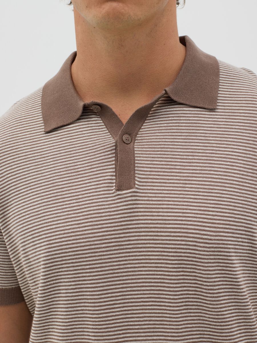 Brown striped polo shirt in cotton_3