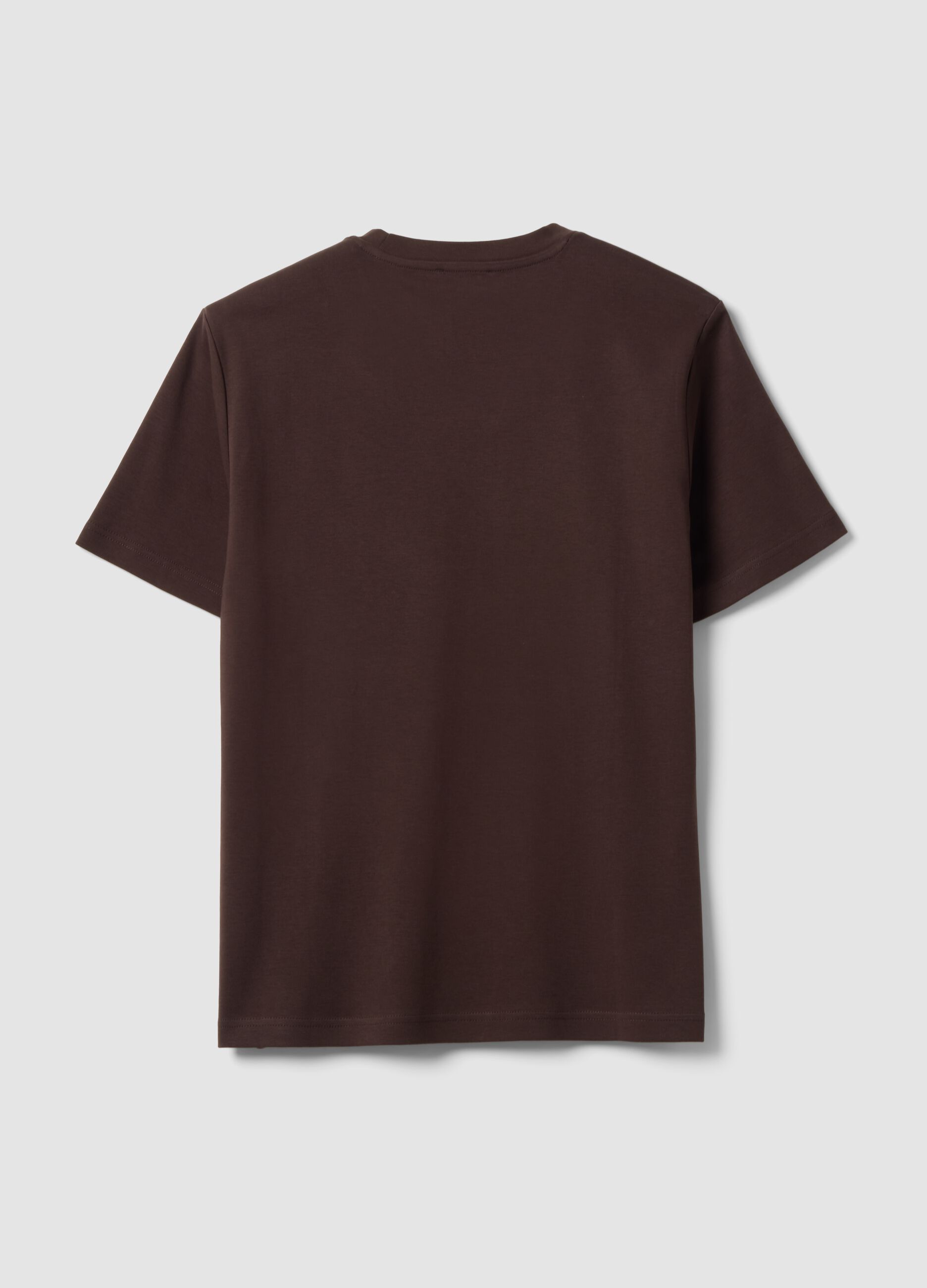 Brown pure cotton regular-fit short-sleeve T-shirt