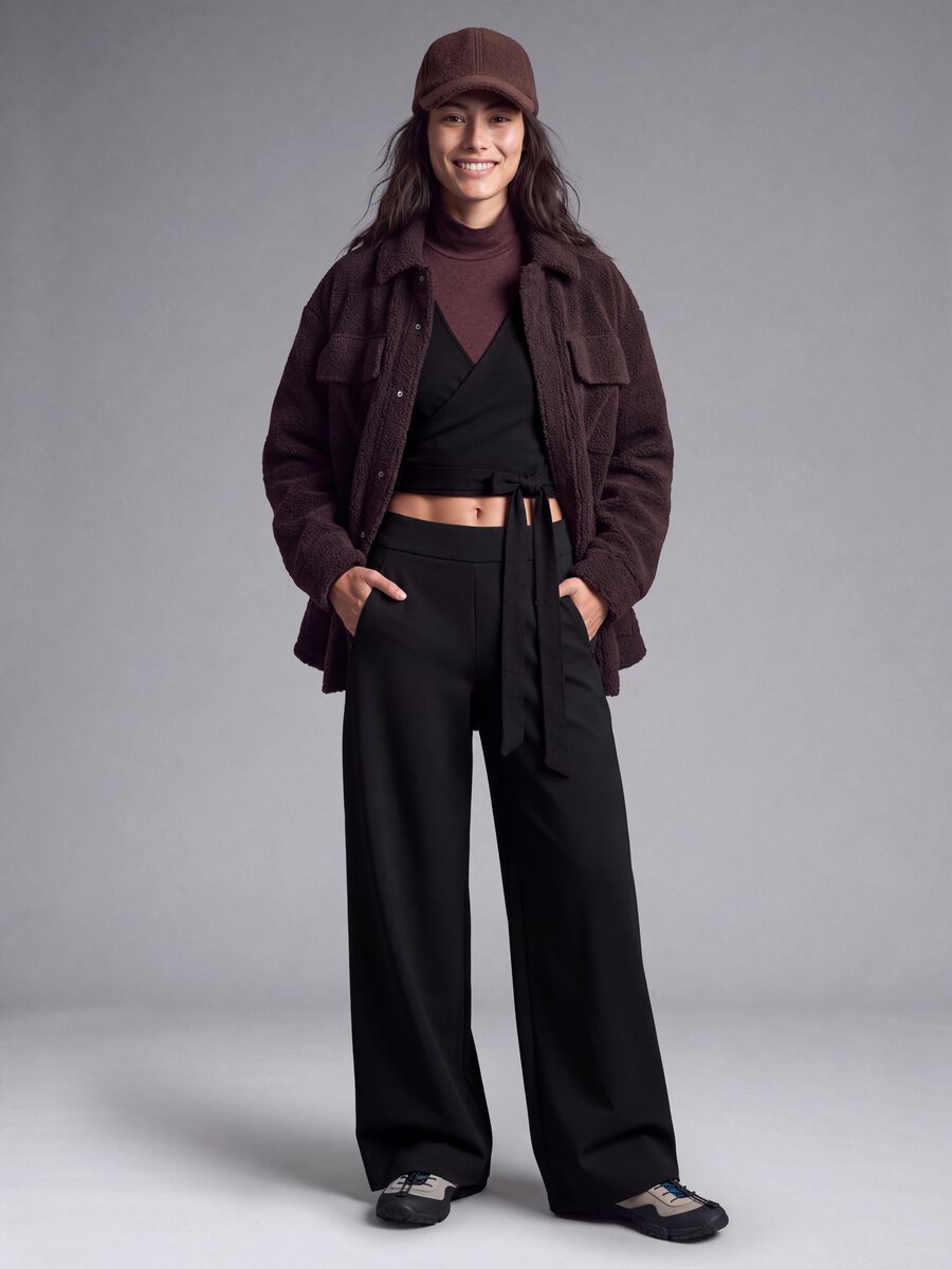 Pantaloni neri wide leg in tessuto elasticizzato ALTAVIA STUDIO_0