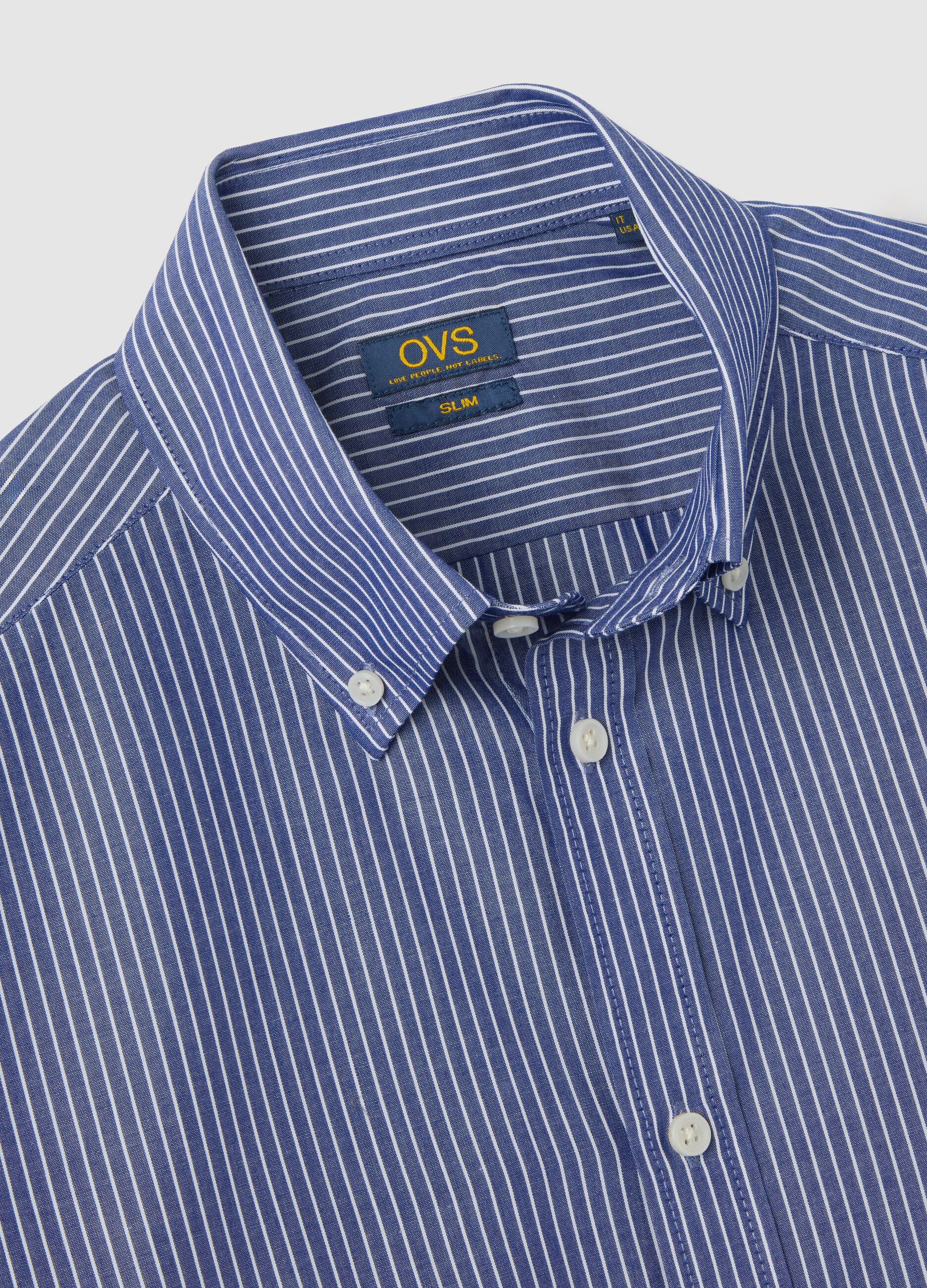 Camicia blu a righe in misto cotone