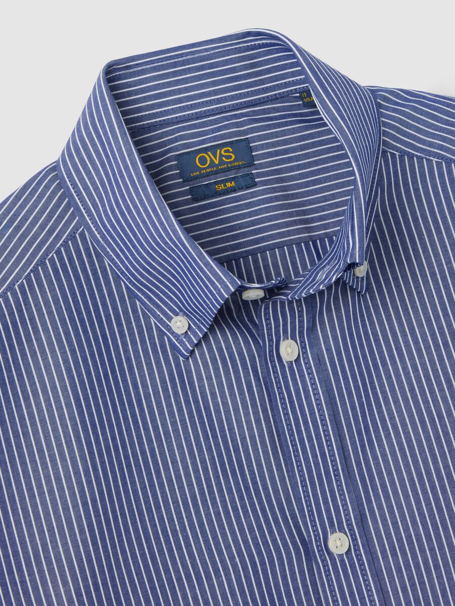 Blue striped cotton blend shirt_1