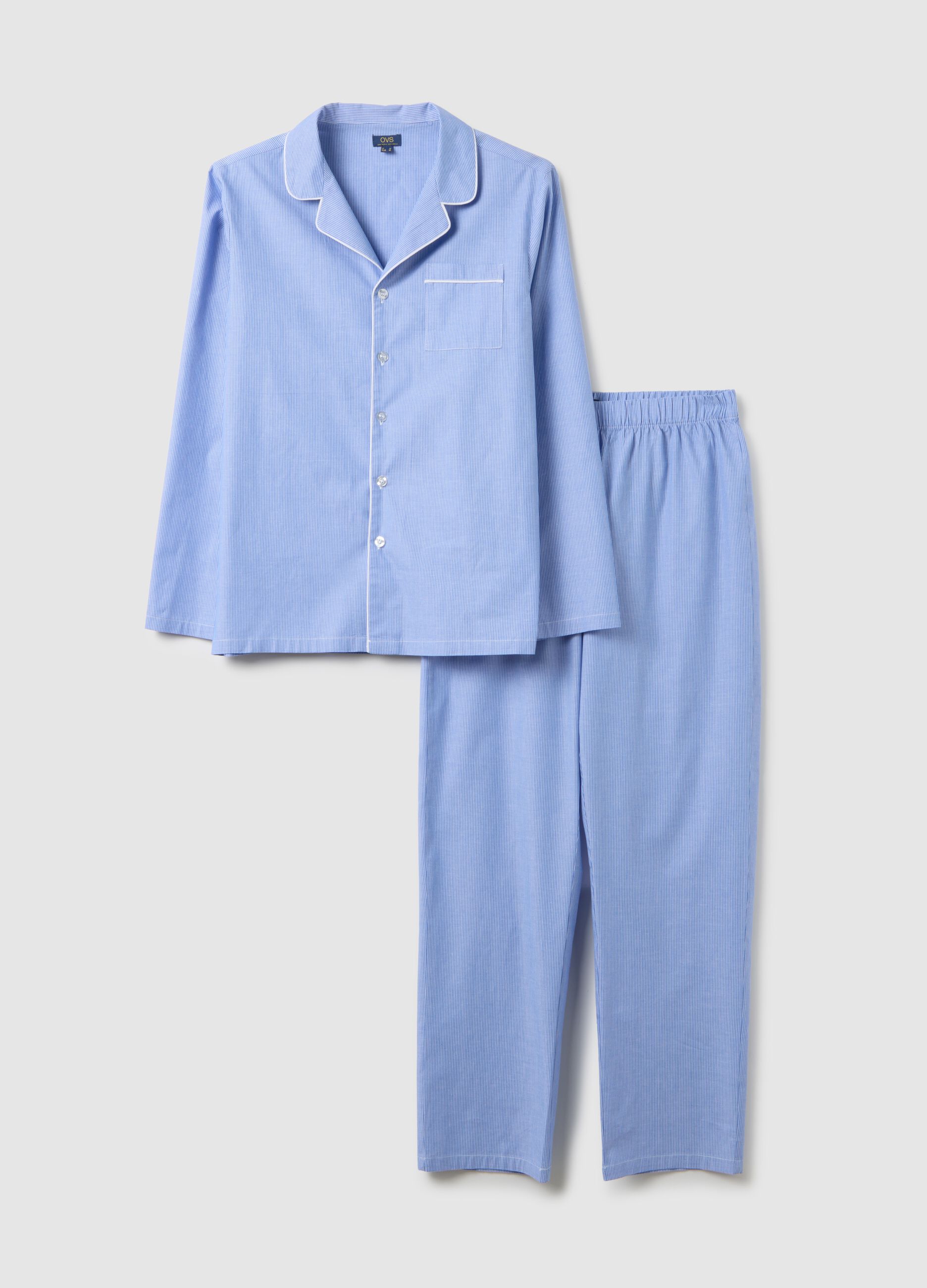 Pigiama in puro cotone azzurro regular fit