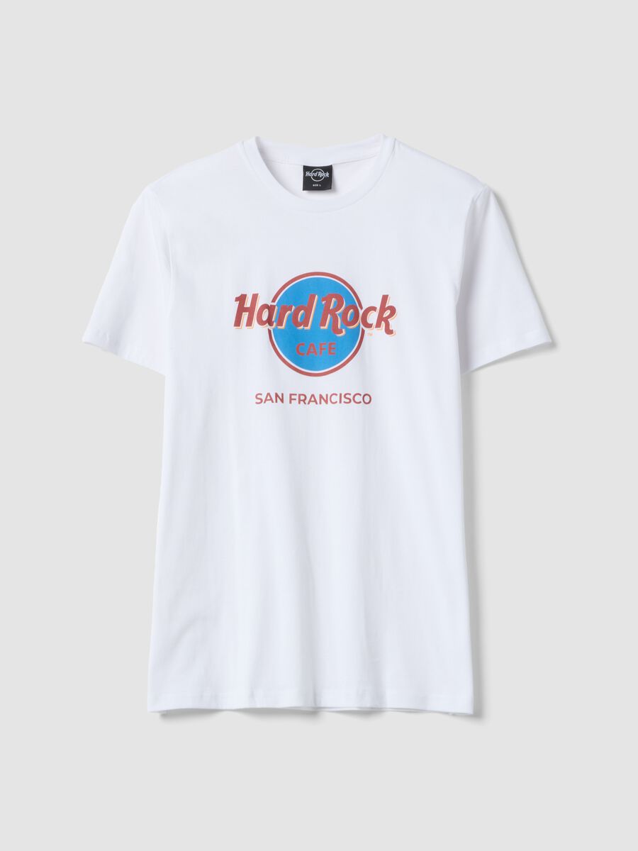 T-shirt bianca con stampa Hard Rock Cafe in puro cotone regular fit_0