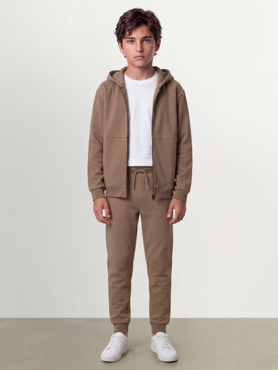 Felpa beige con cappuccio e zip in puro cotone organico per ragazzo relaxed fit_3