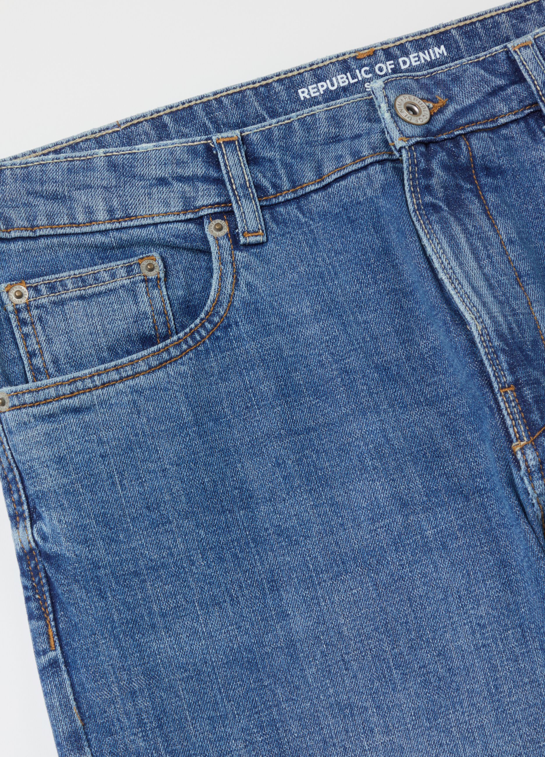 Slim-fit cross-hatch cotton jeans