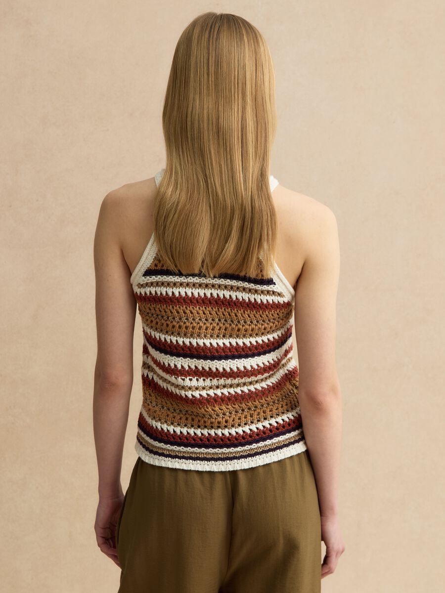 Top fitted a righe multicolor in misto cotone lavorato a maglia_3