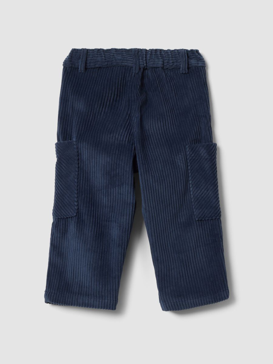 Blue ribbed over-fit trousers with patch pockets_1