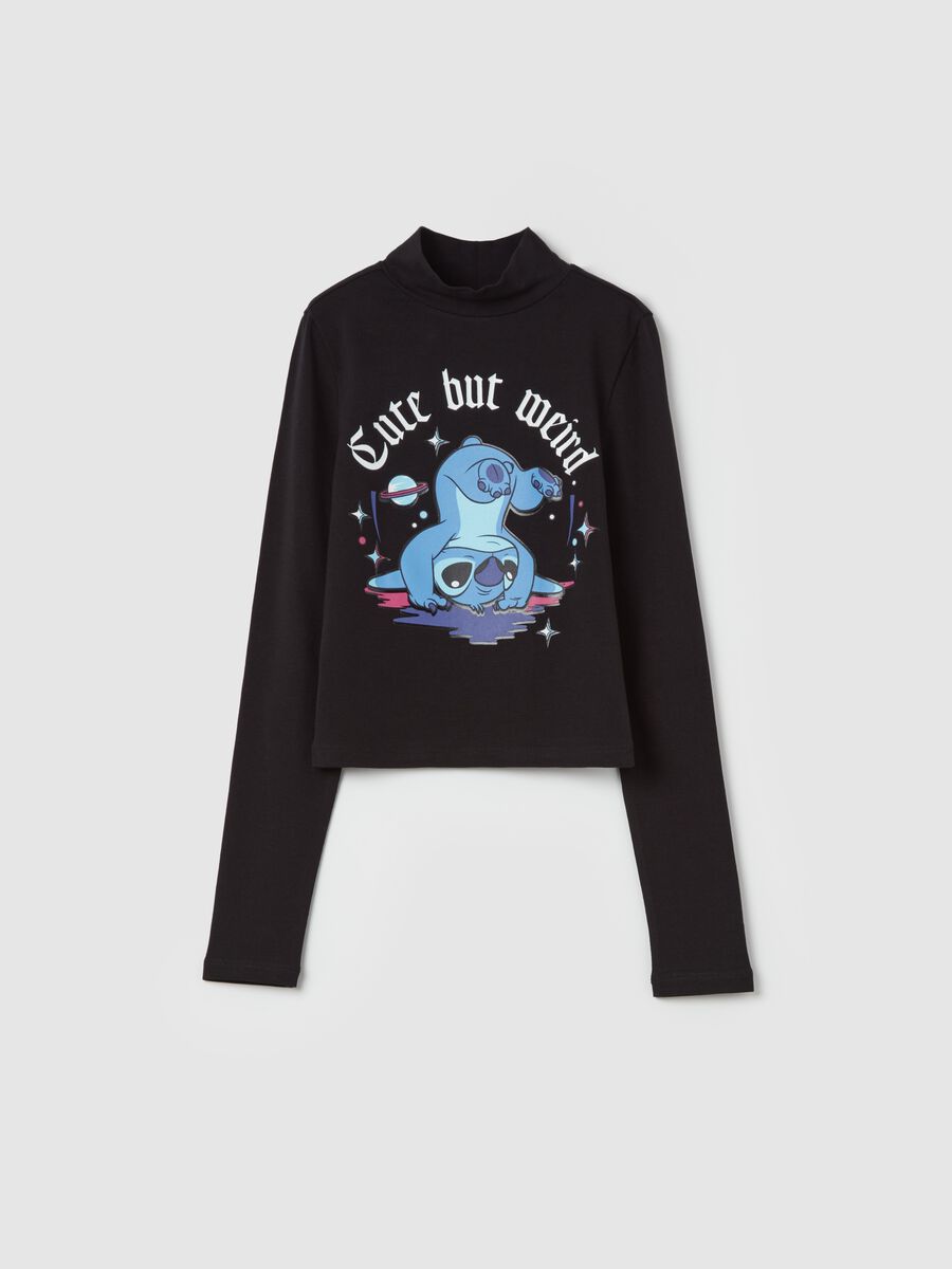 T-shirt crop con stampa Stitch_0