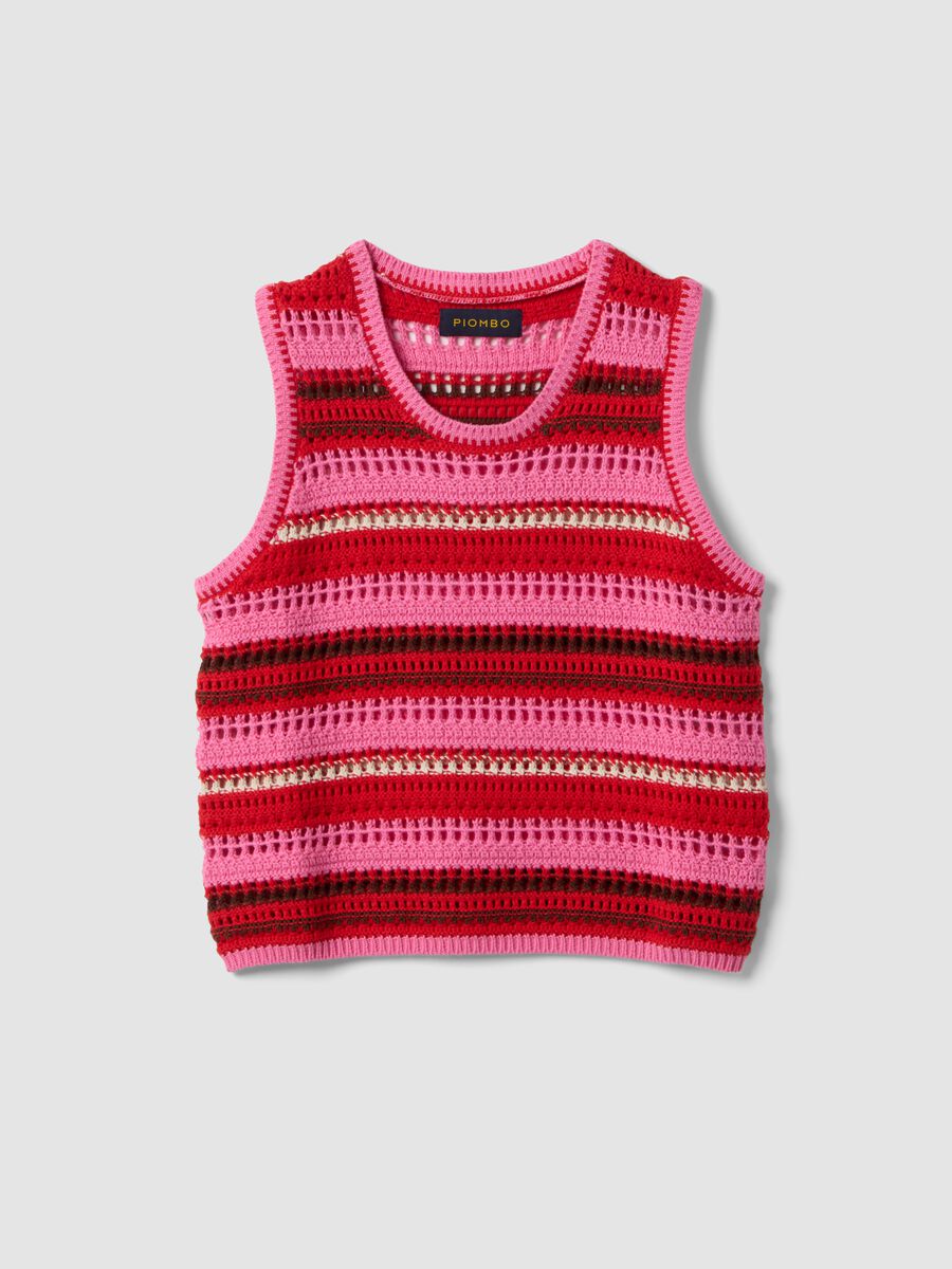 Multicolour striped pure cotton knitted vest, regular fit_4
