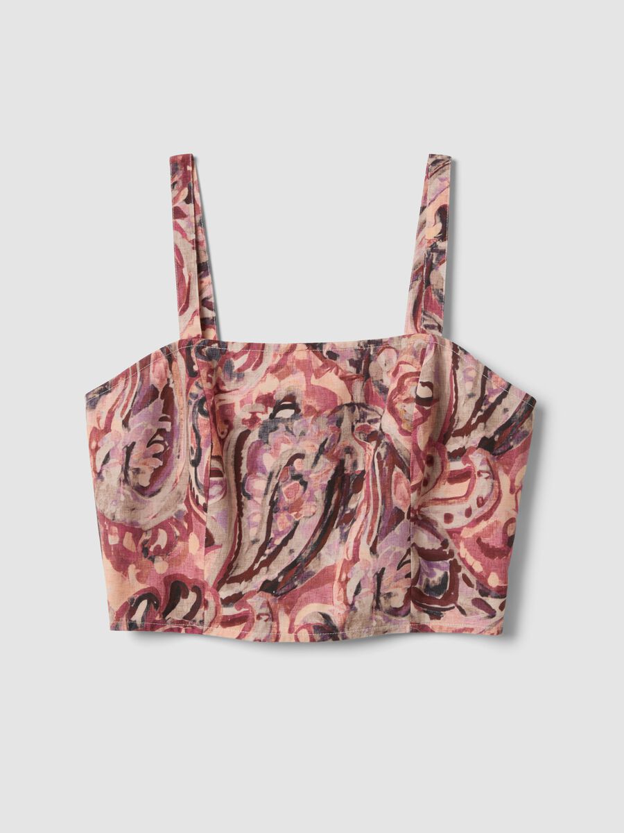 Multicolour cotton and linen-blend crop top_0