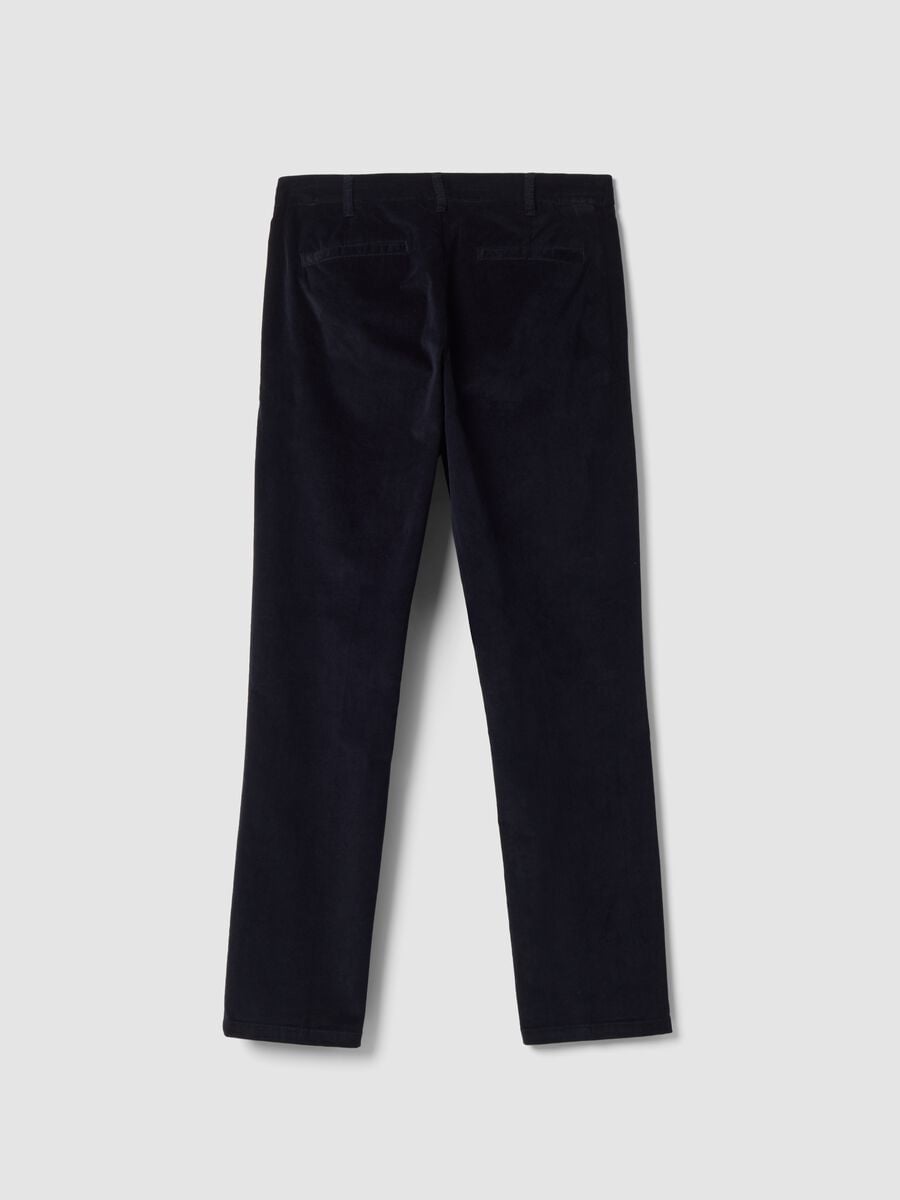 Pantaloni chino blu in cotone elasticizzato regular fit a costine_7
