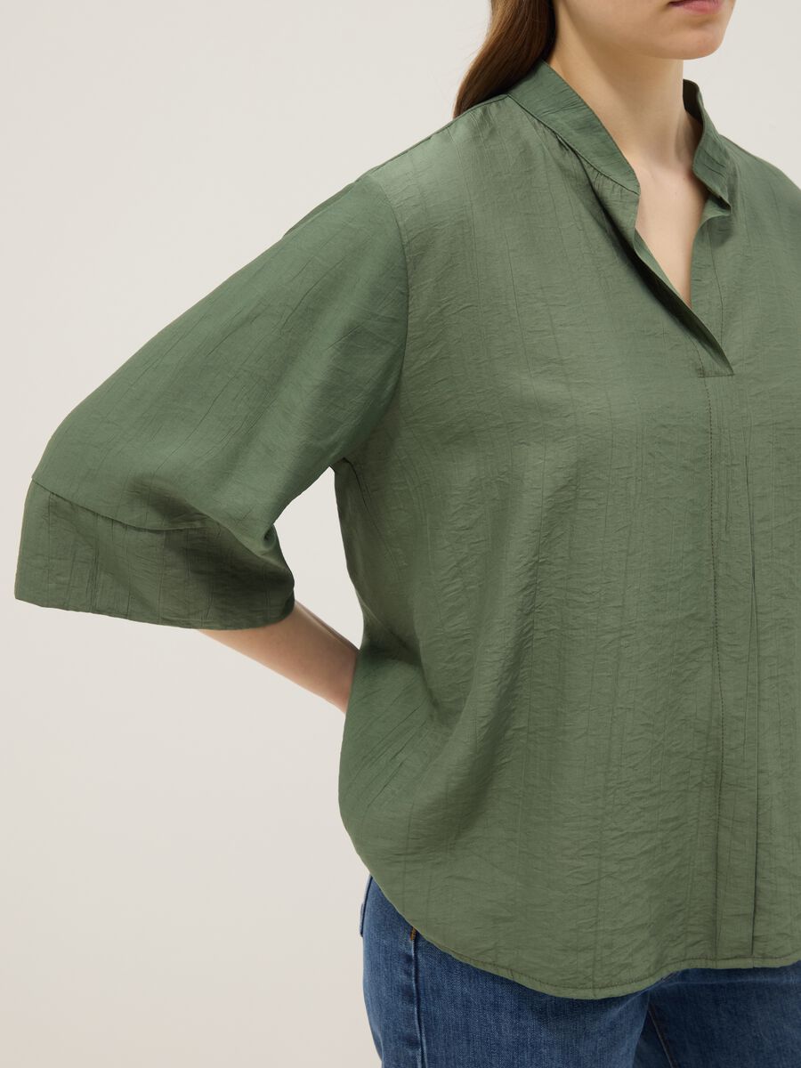Green viscose-blend regular-fit blouse with Mandarin collar_3