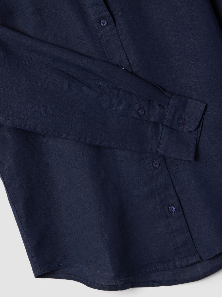Camicia in puro lino blu regular fit_5