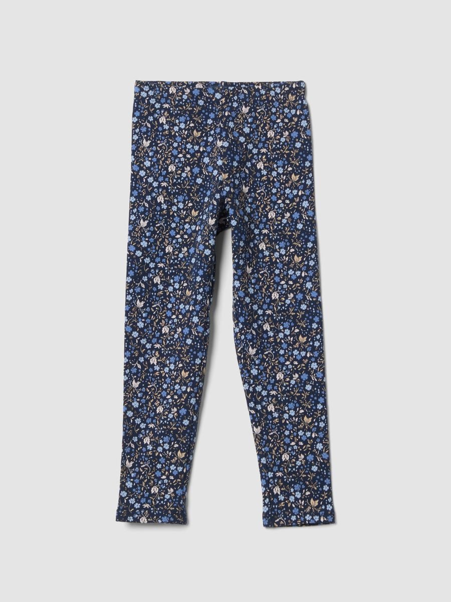 Blue skinny organic stretch cotton leggings with floral print_0
