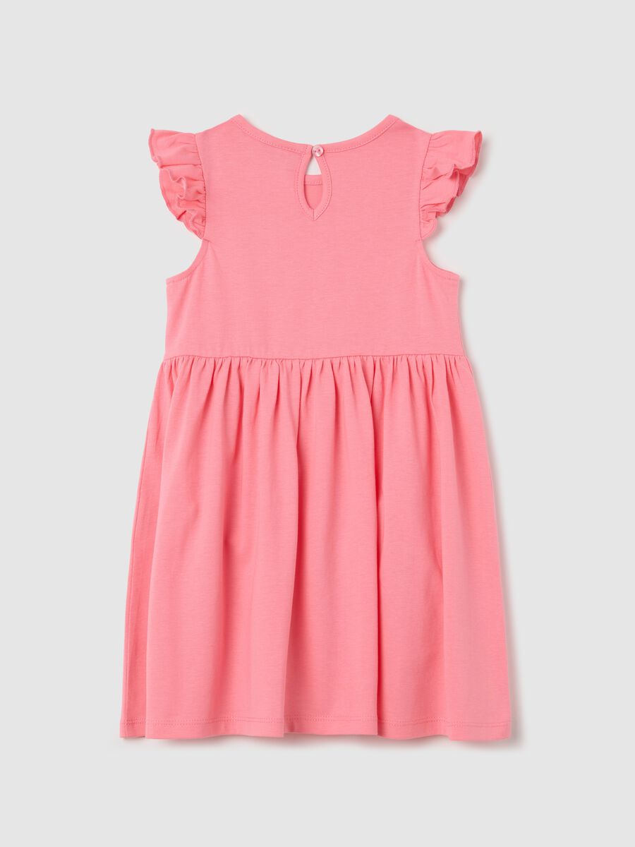 Abito da bambina in puro cotone rosa con maniche a balza_1