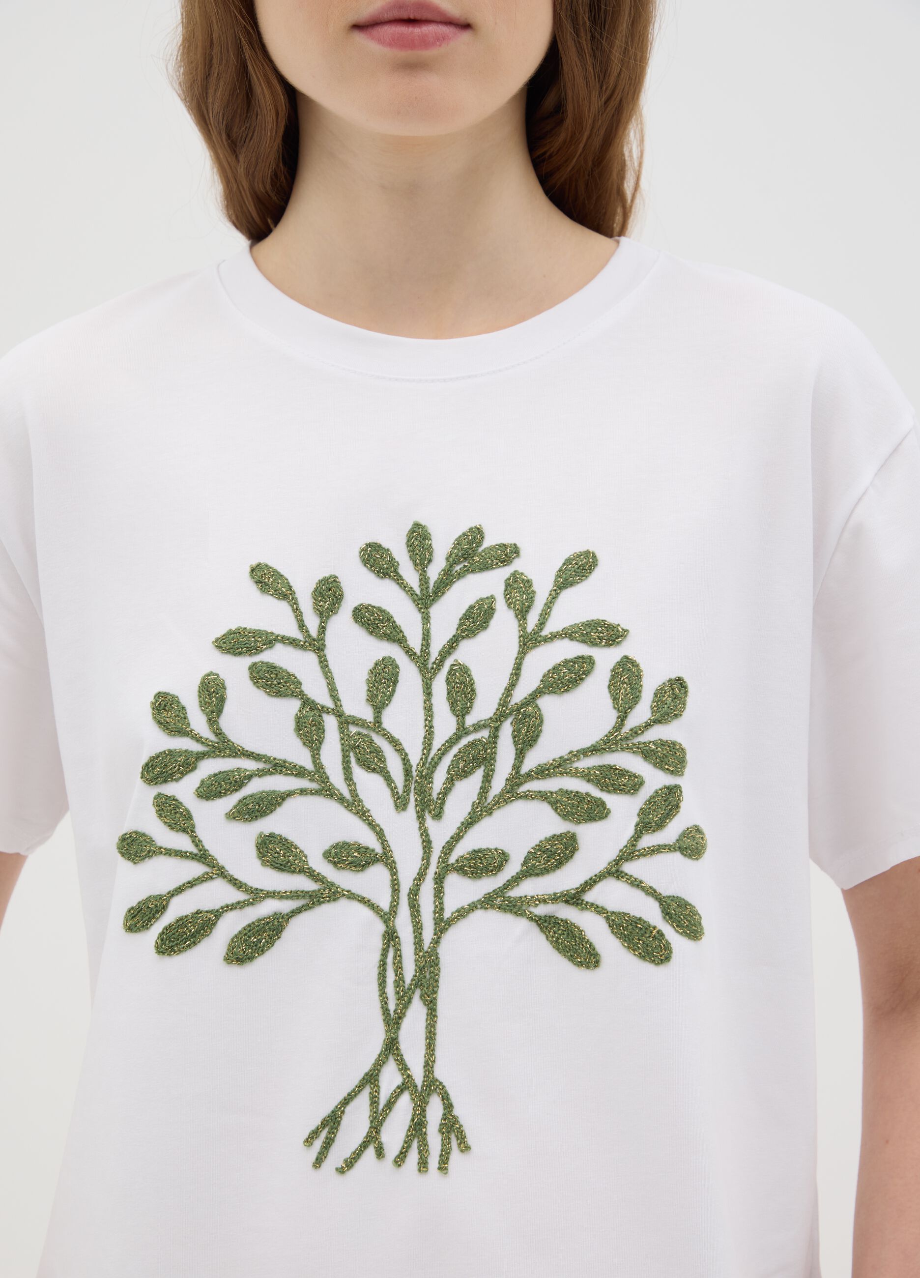 Women's multicolour regular fit cotton T-shirt with embroidered logo