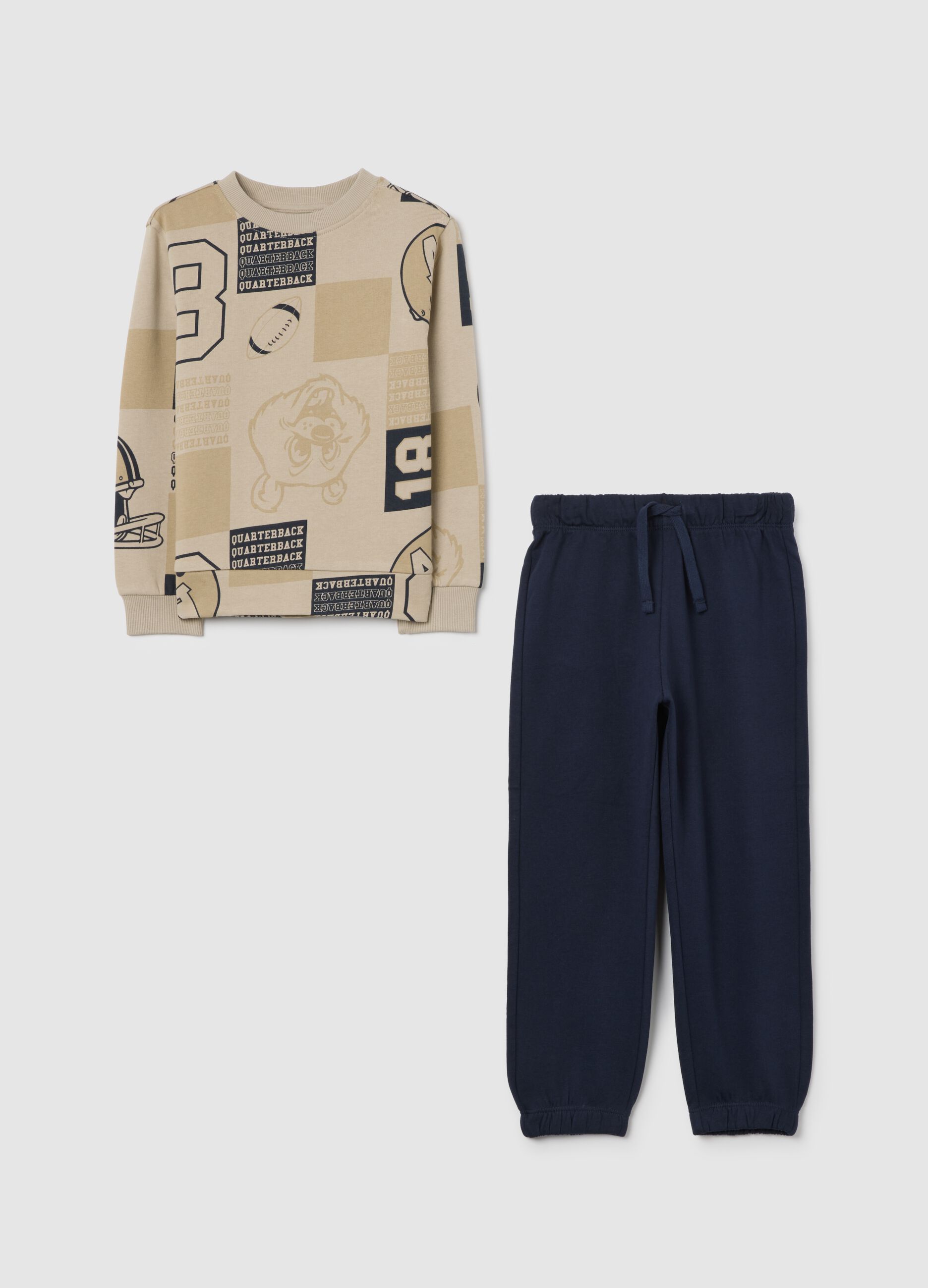 Beige and blue cotton set for boys