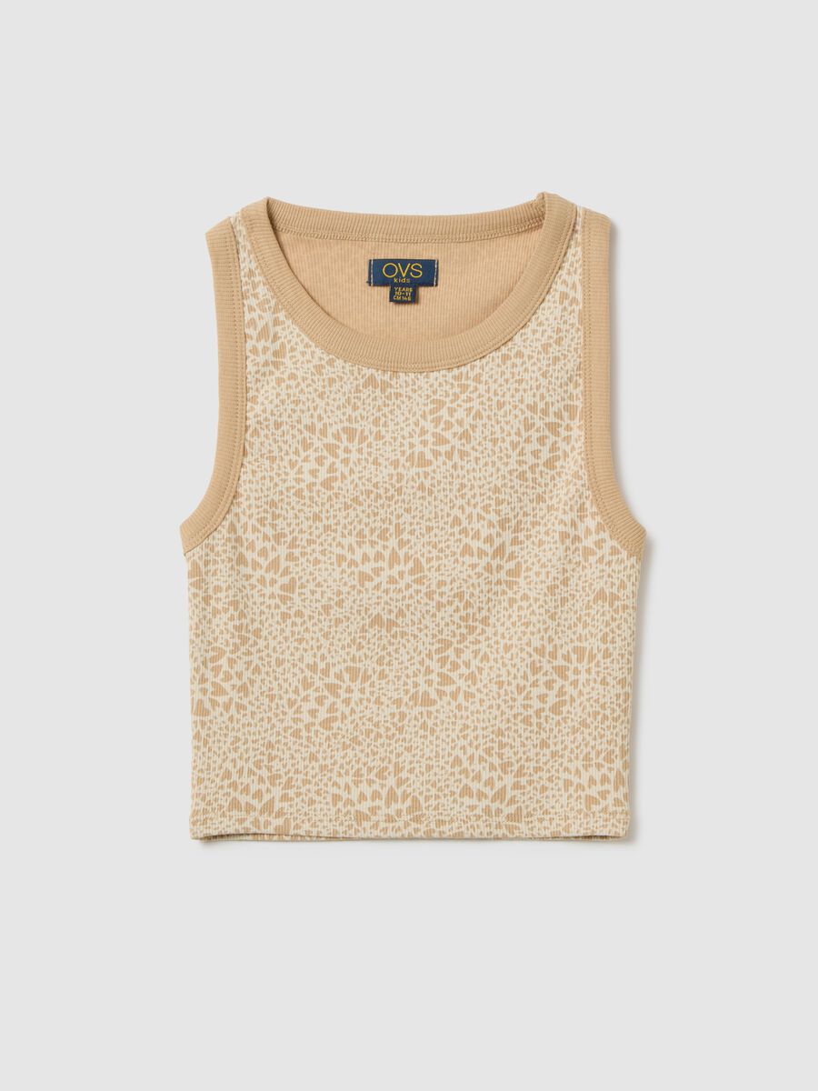 Beige stretch cotton fitted tank top for girls_3