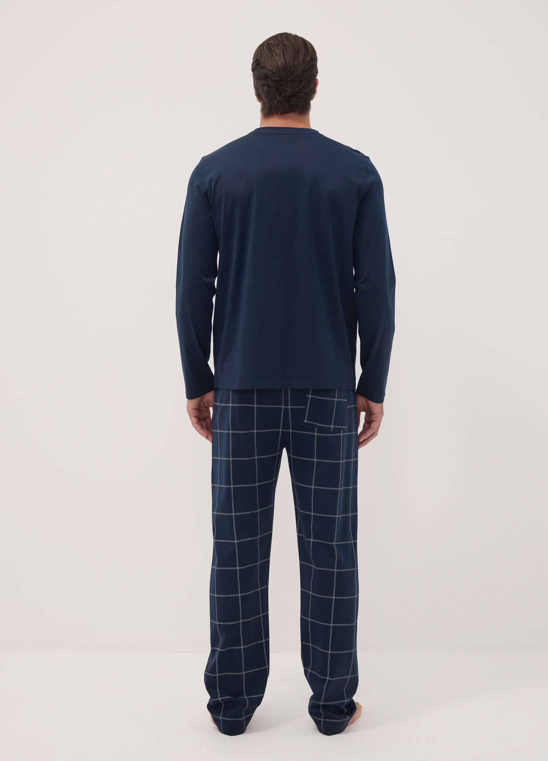 Pigiama blu notte in puro cotone organico con girocollo