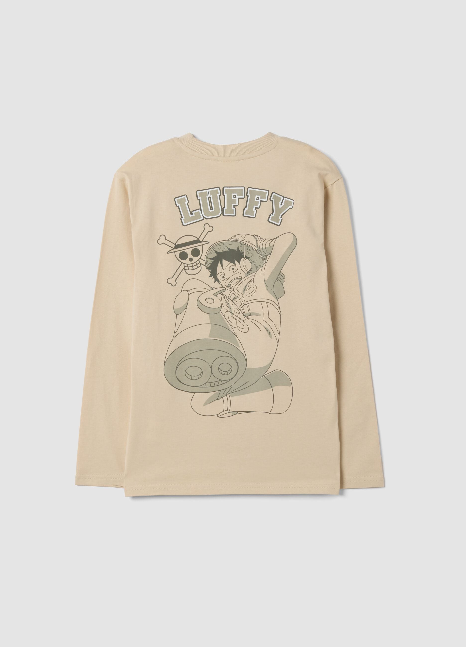 Sand pure cotton T-shirt with One Piece print, relaxed fit