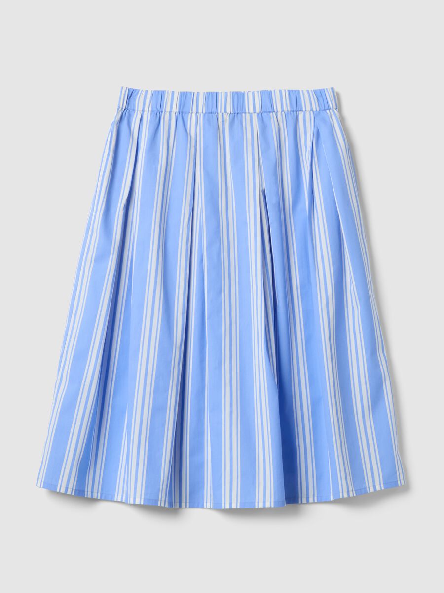 Gonna midi azzurra a righe in puro cotone_4