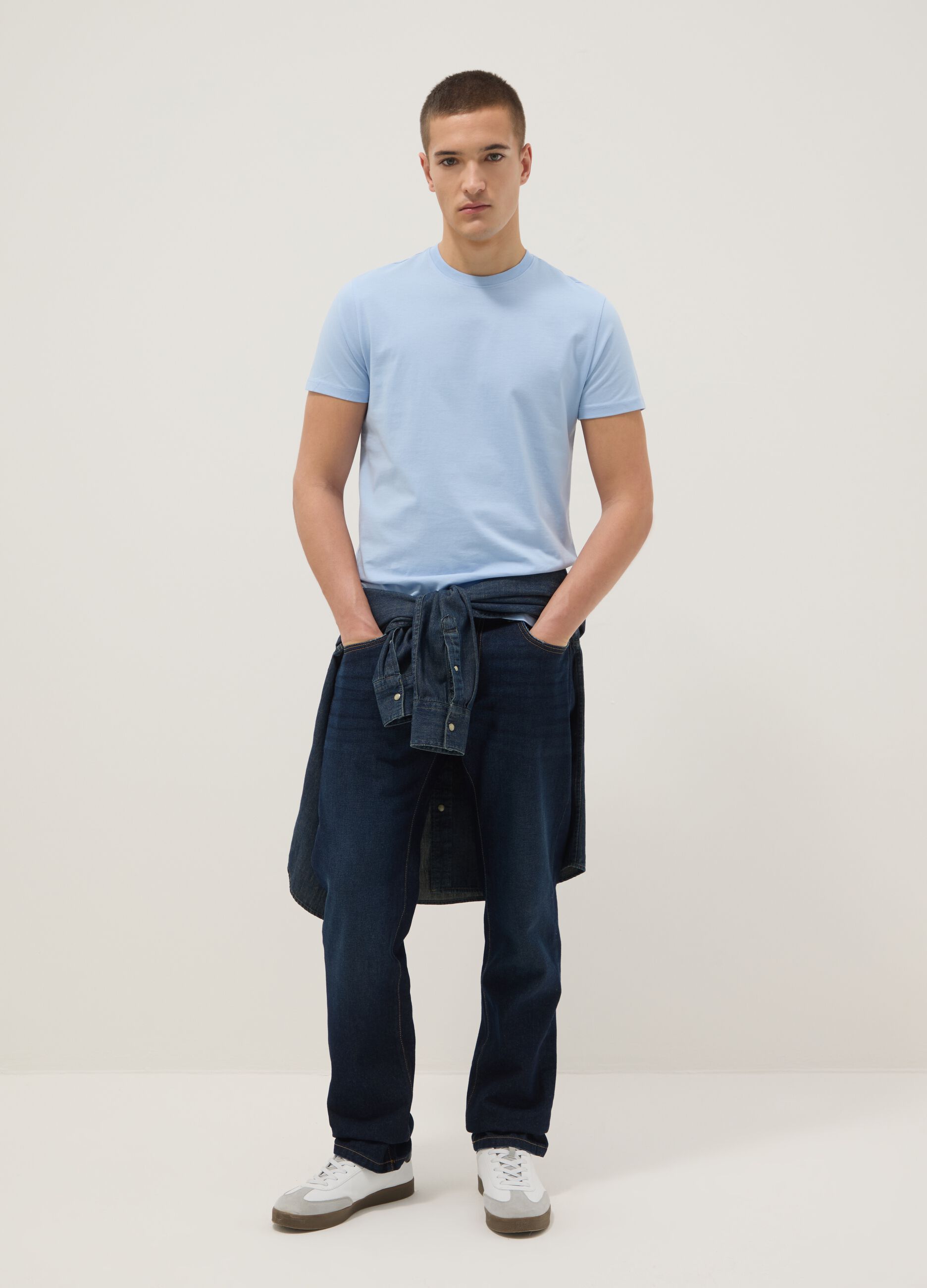 Sky blue pure cotton T-shirt