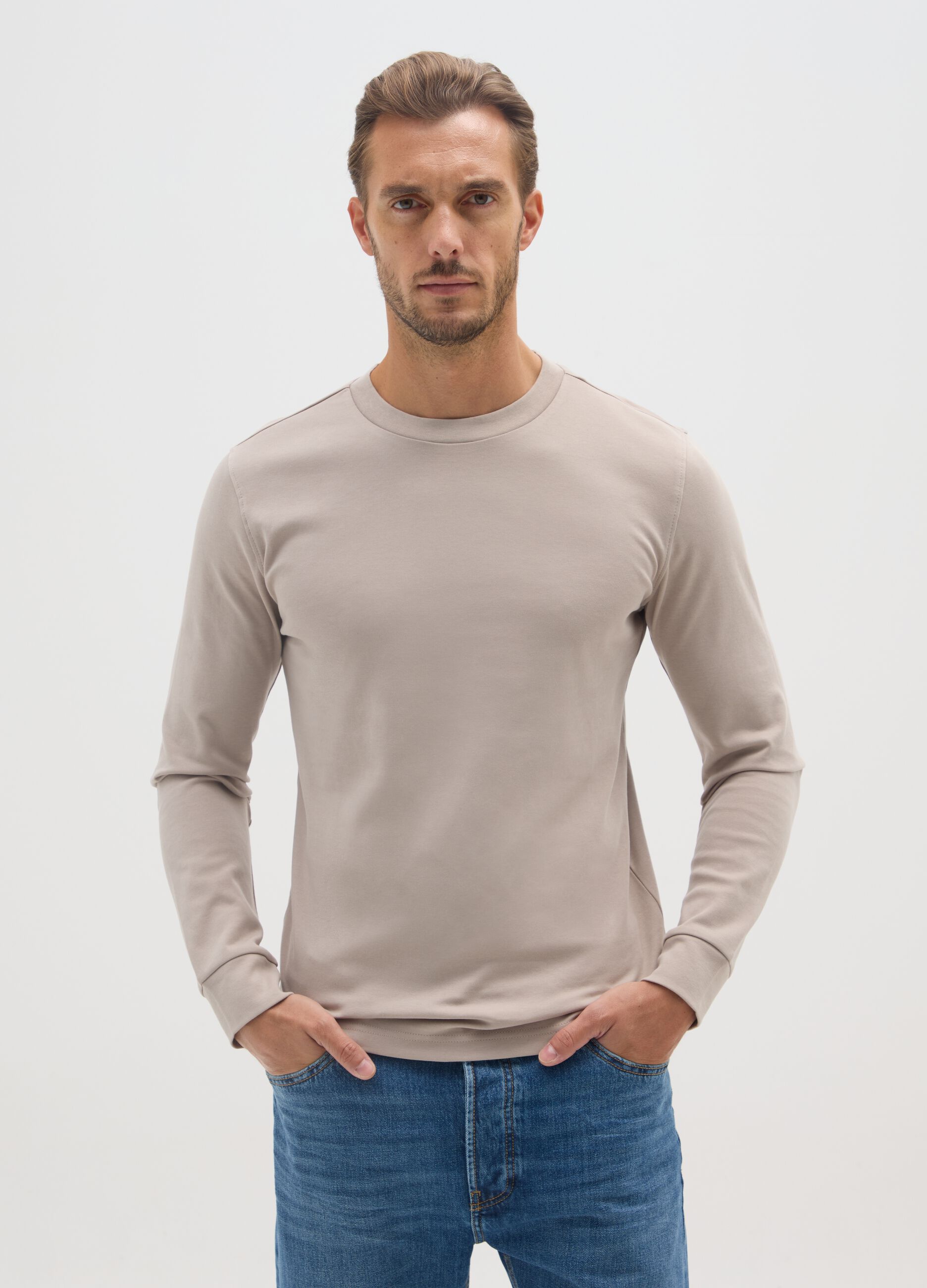 Beige pure cotton regular fit t-shirt