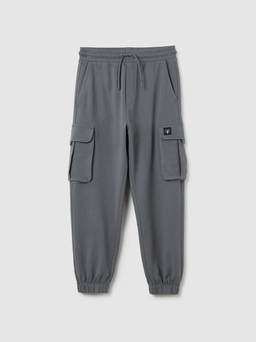 Jogger da ragazzo in puro cotone nero regular fit_0
