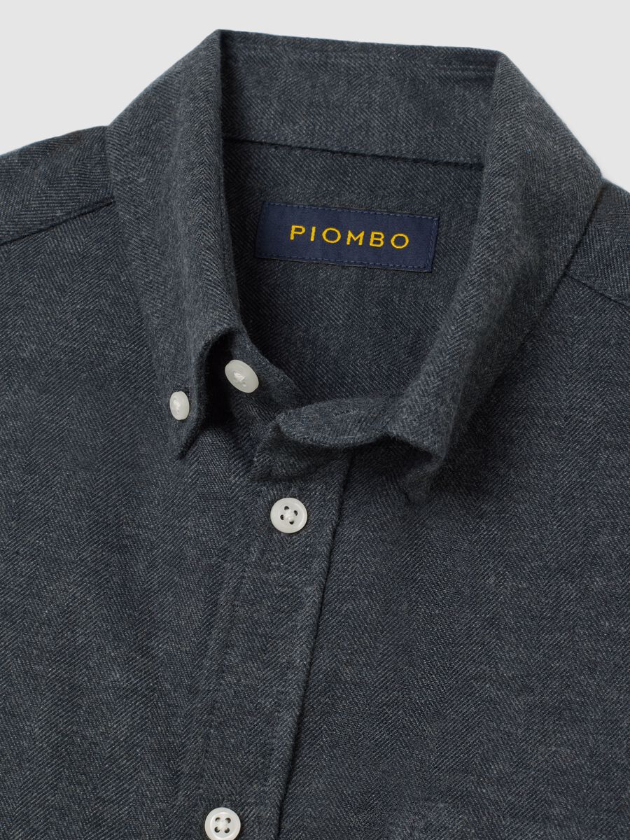 Camicia grigia a maniche lunghe in puro cotone flanella regular fit_5