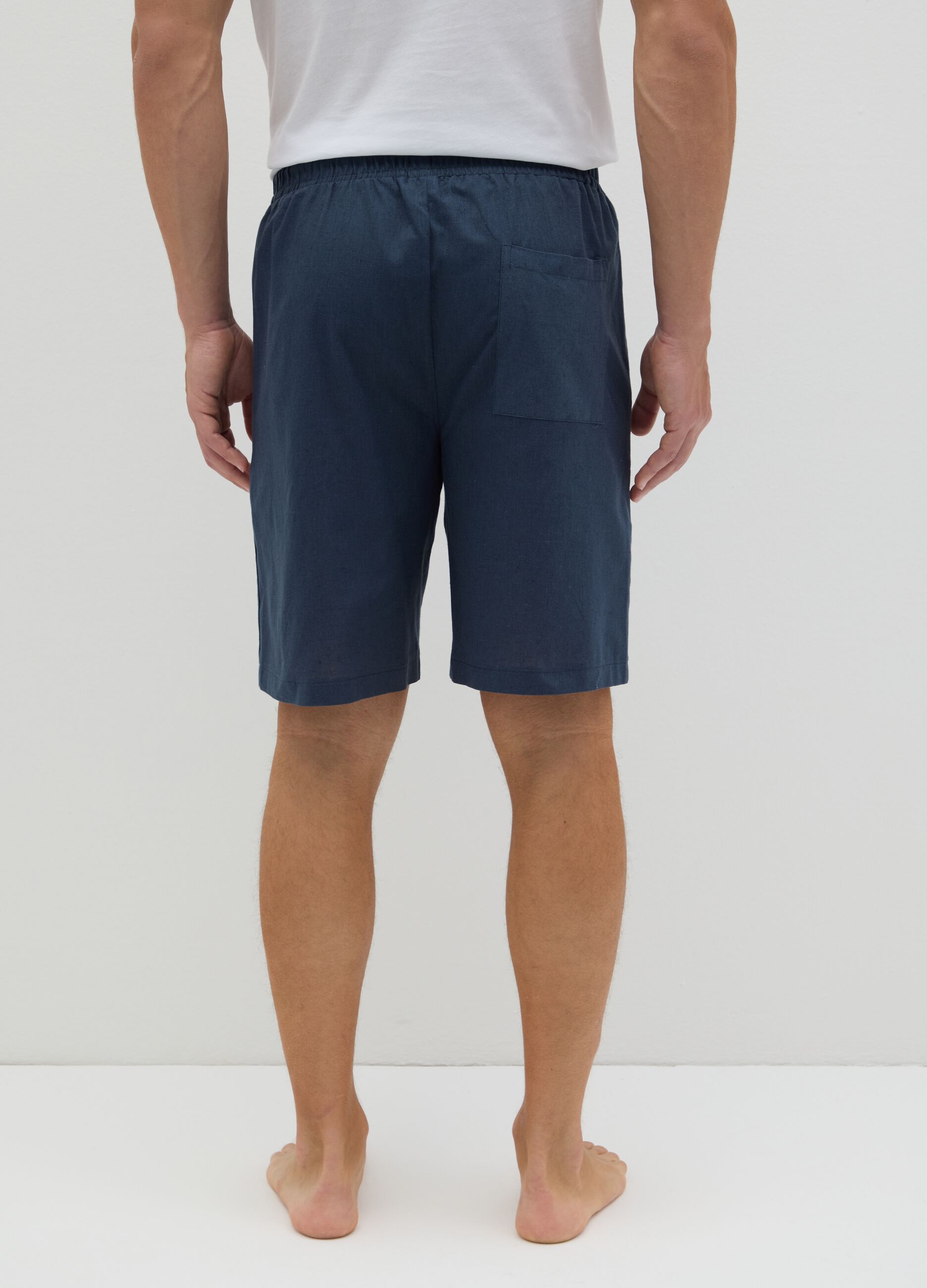 Blue pyjama shorts in cotton and linen