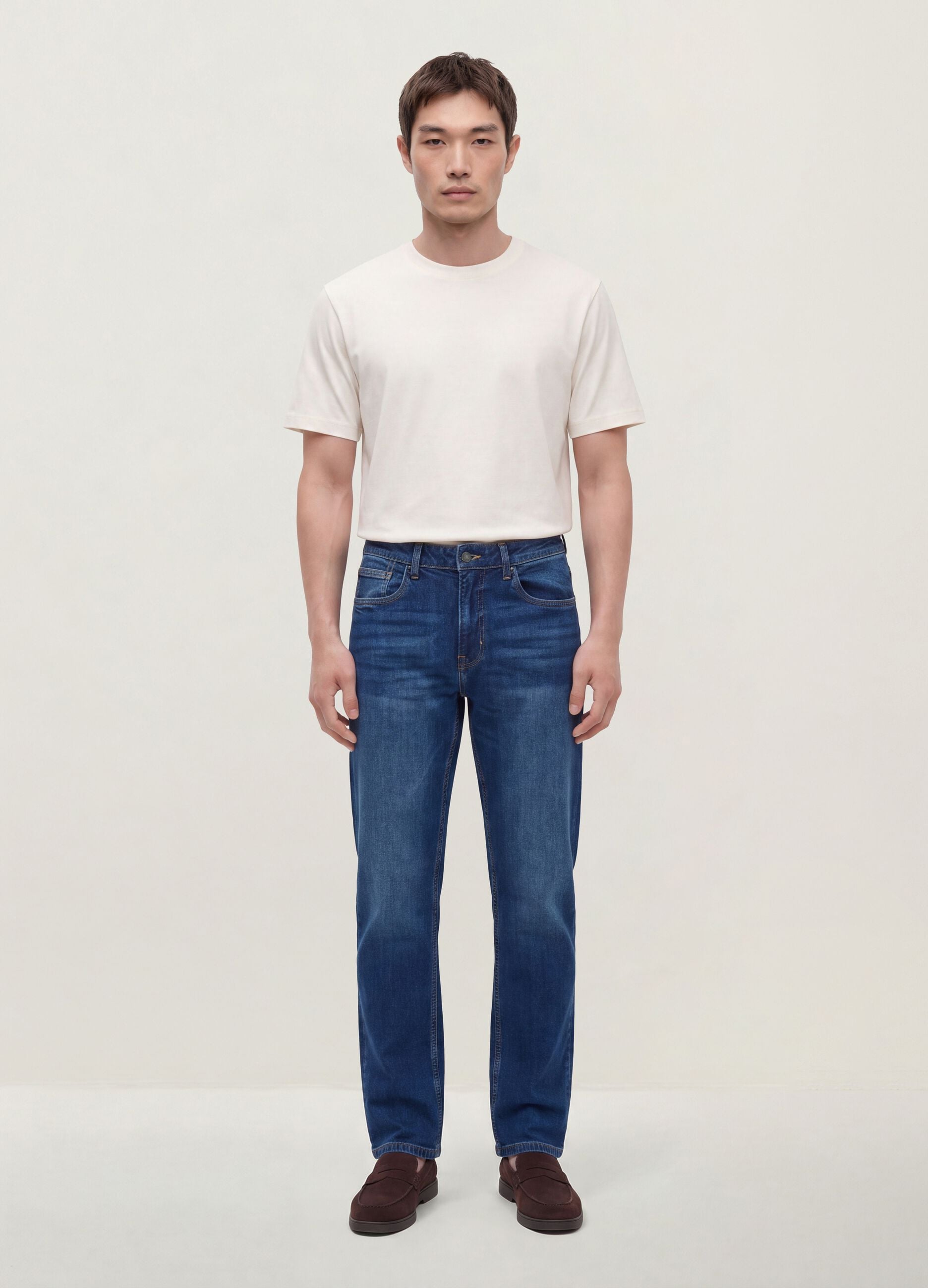 Blue stretch cotton comfort-fit jeans
