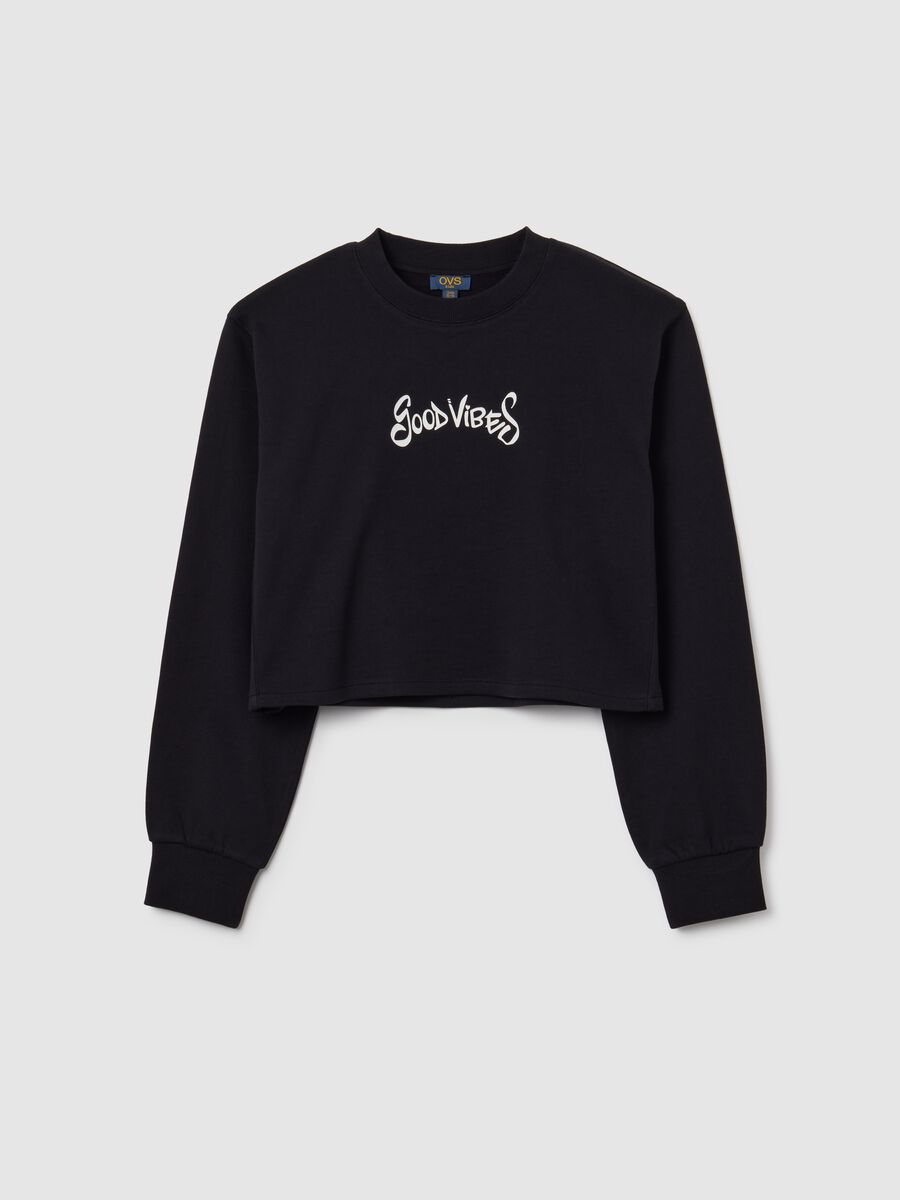 Felpa da ragazza in puro cotone nero regular fit_3