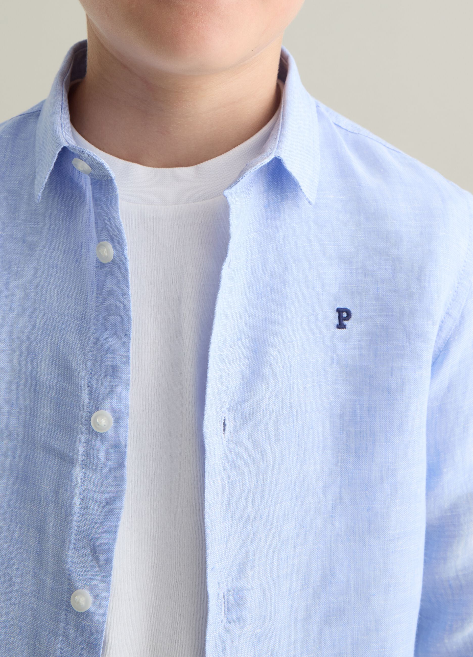 Camicia da bambino in puro lino azzurra regular fit