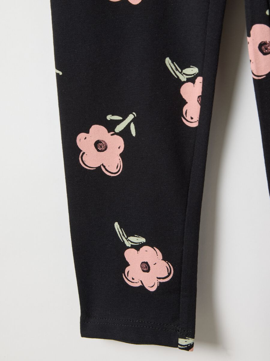 Multicolour stretch cotton skinny fit kids leggings with prints_3