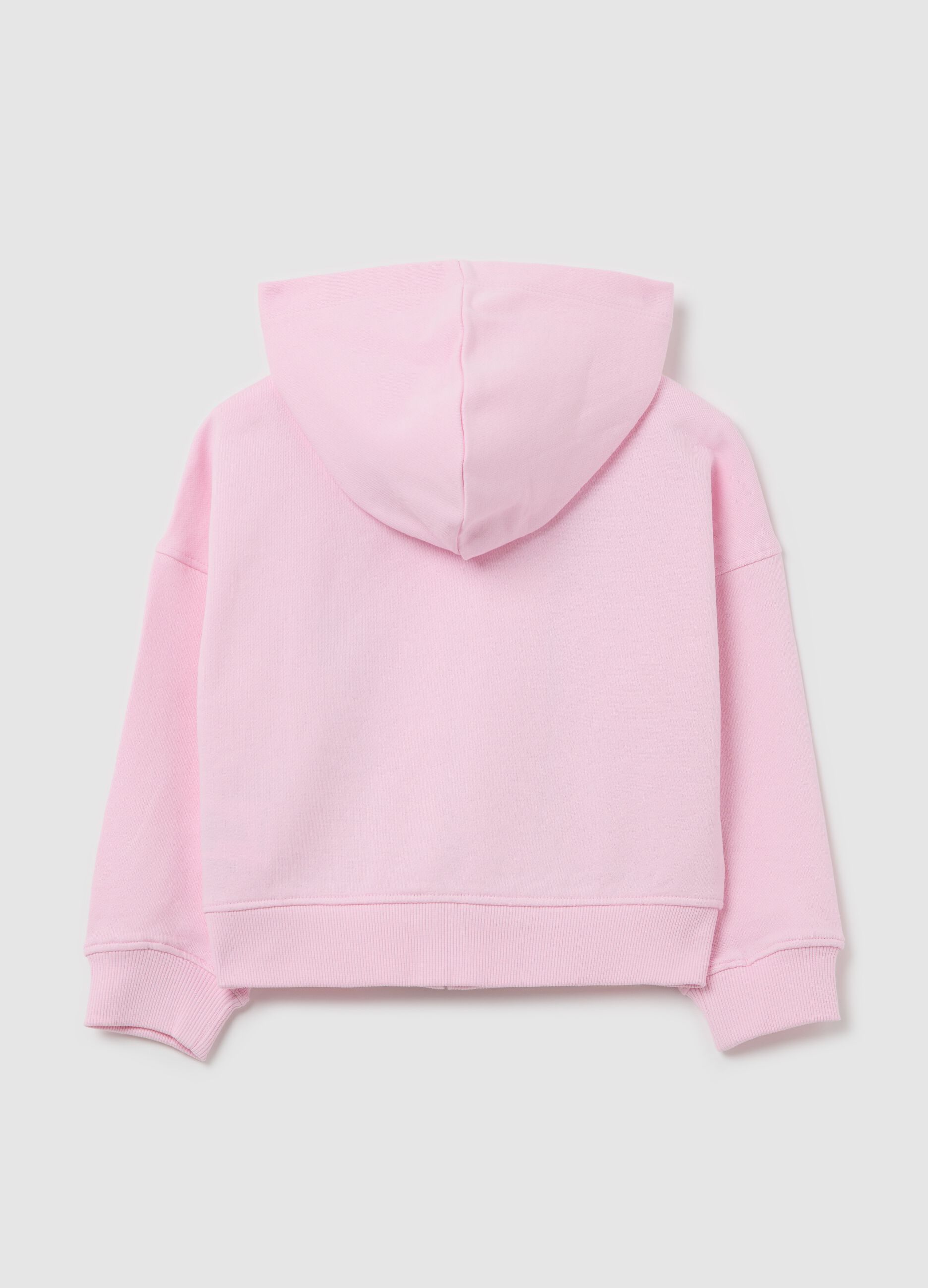 Full-zip rosa con cappuccio stampa e paillettes