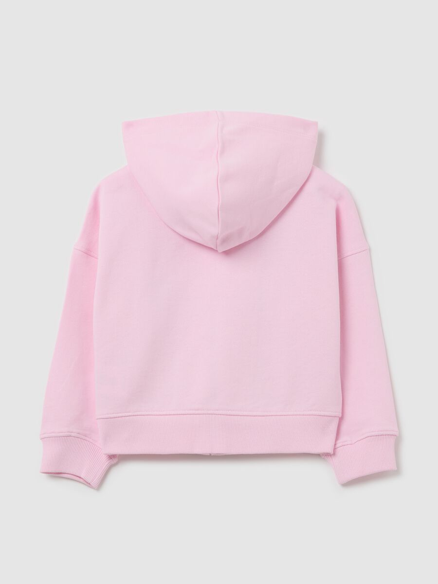 Pink full-zip sweatshirt with hood, print and sequins_1